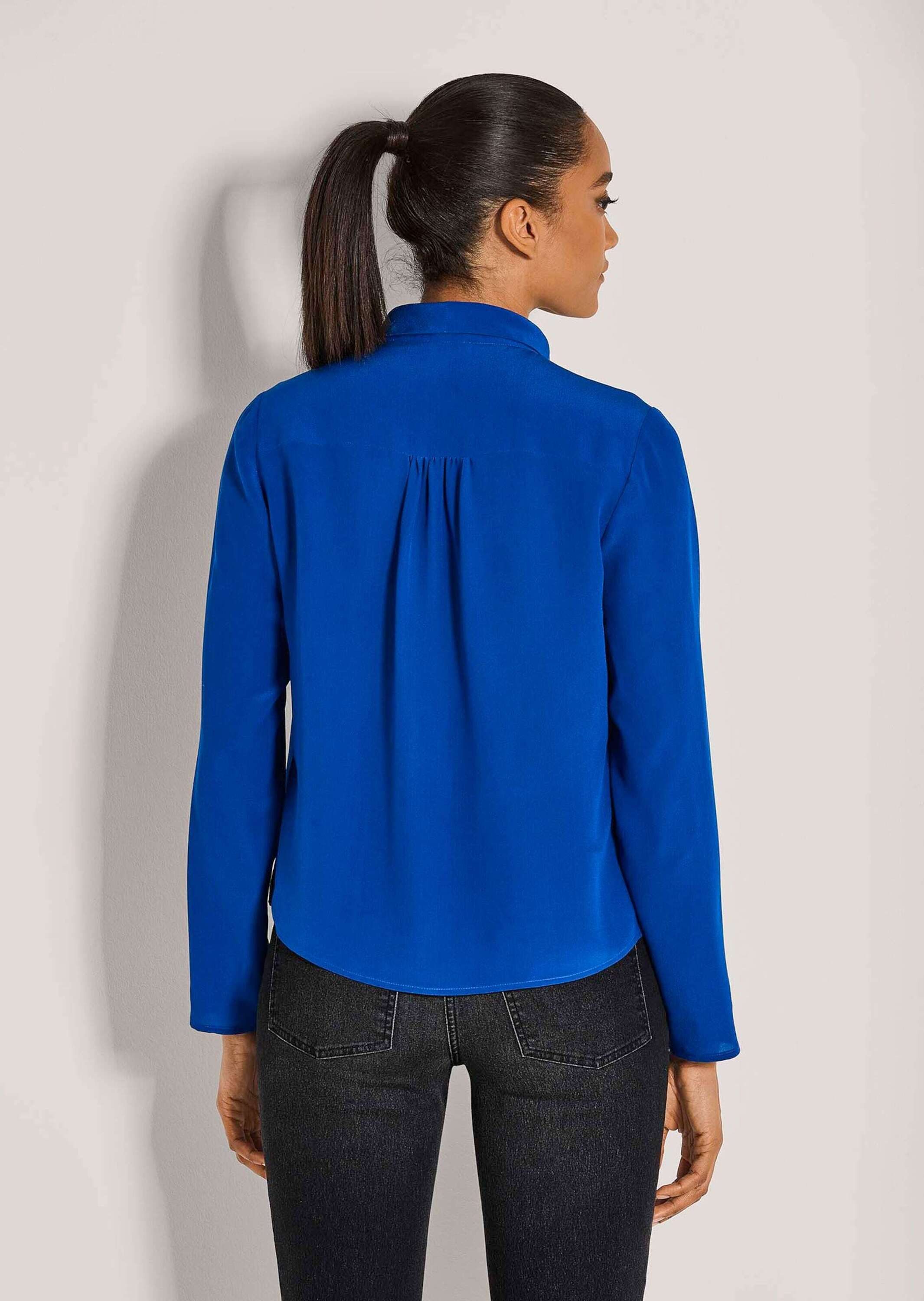 MADELEINE Langarmbluse Elegante Bluse mit V-Ausschnitt V-Ausschnitt mit langer Schluppe, Langarm