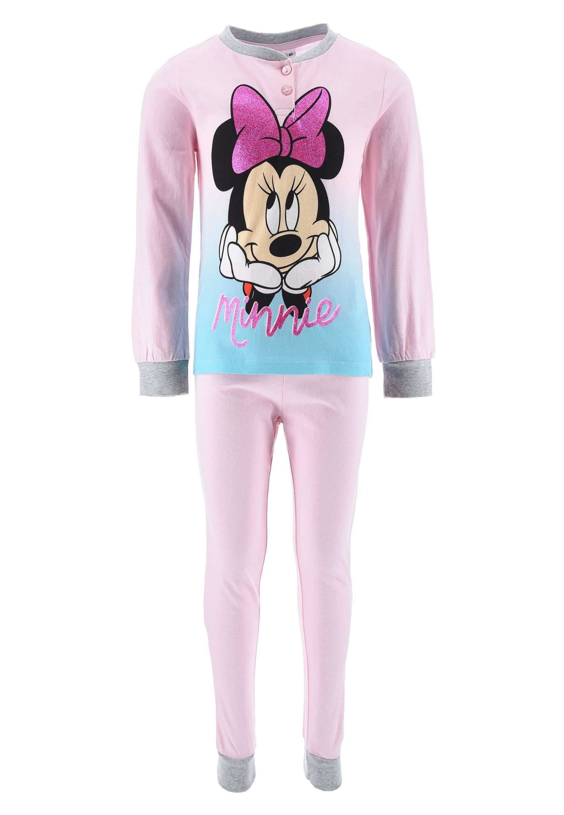 Mini Schlaf-Hose Shirt (2 Maus Schlafanzug Mädchen Minnie Schlafanzug Langarm tlg) + Disney Pyjama Kinder Rosa Mouse Kinder