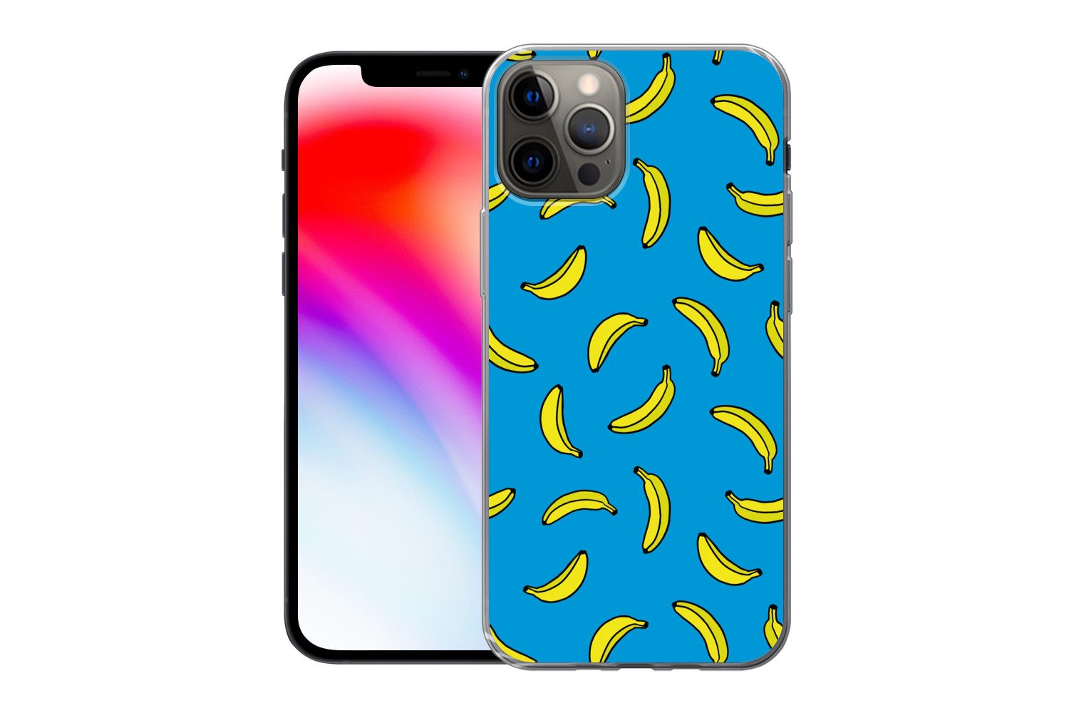 MuchoWow Handyhülle für Apple iPhone 13 Pro Bananen - Gelb - Blau - Druck, Smartphone-Bumper, Print, Handy Schutzhülle Dünn