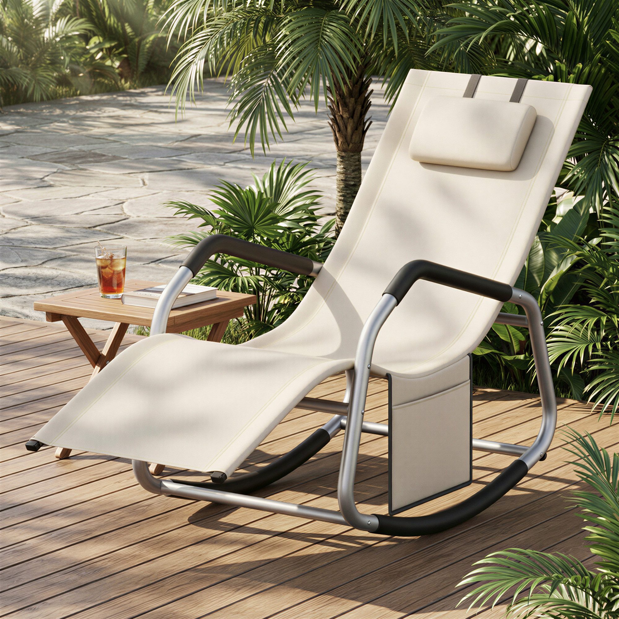 SONGMICS Gartenliege, 1 St., Schaukelstuhl Umkippschutz Seitentasche