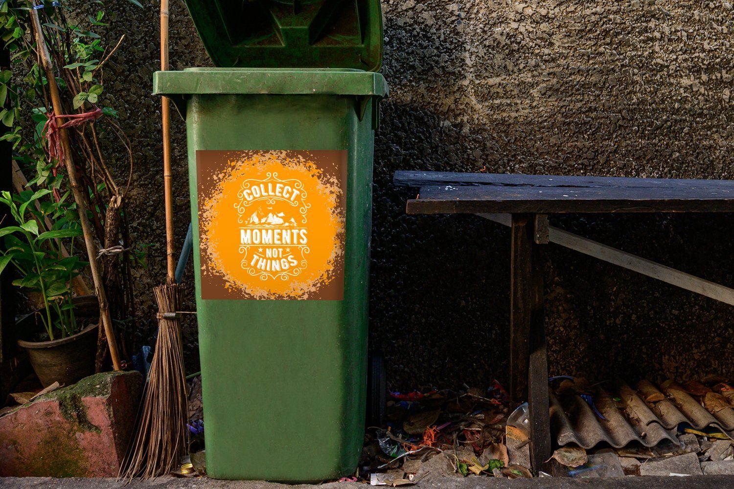 Container, Abfalbehälter Mülleimer-aufkleber, Wandsticker Jahrgang - Mülltonne, MuchoWow - (1 Text Sticker, St), Berg