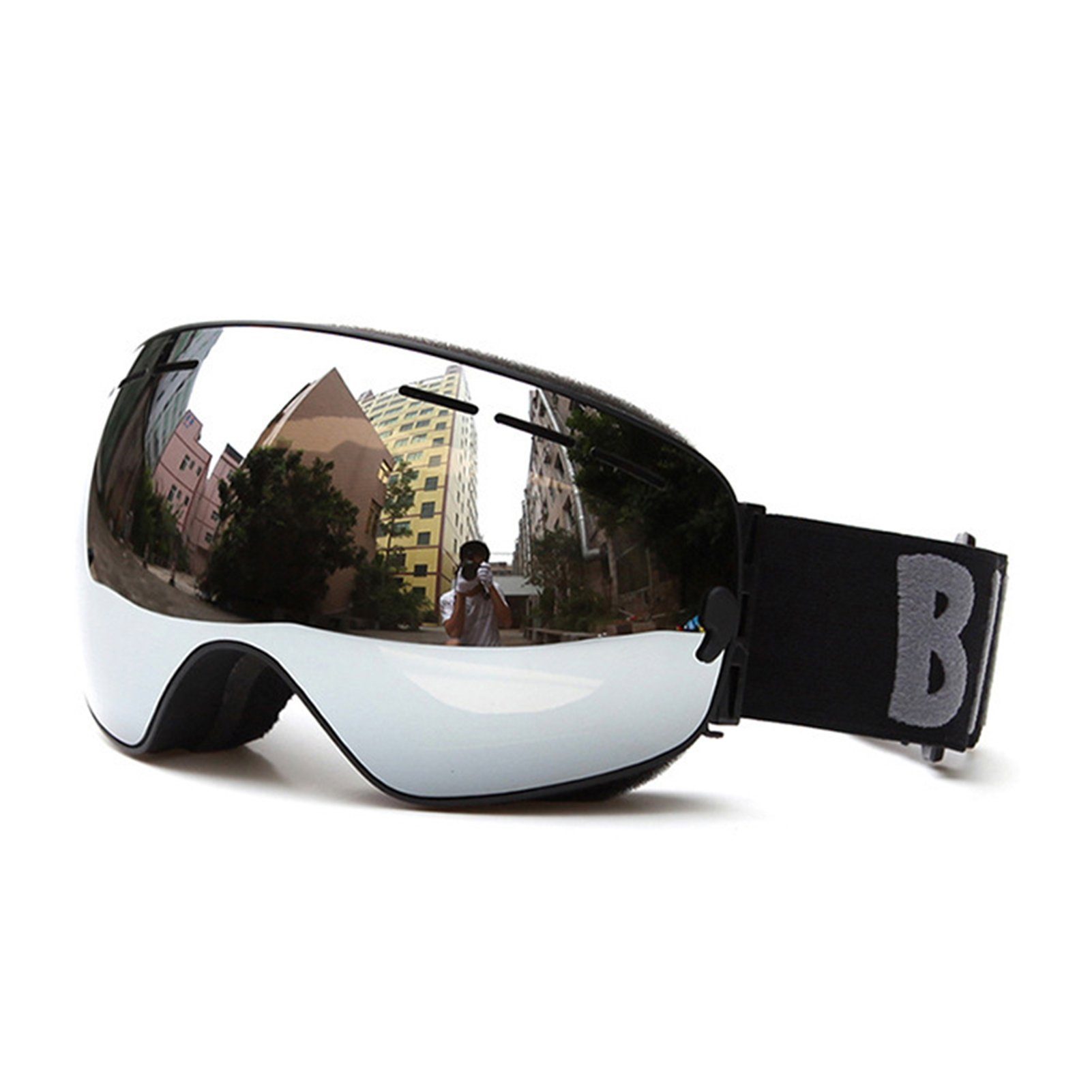 Blusmart Skibrille Große Sphärische Doppelschicht-Skibrille, Bequeme Winddichte black frame sliver