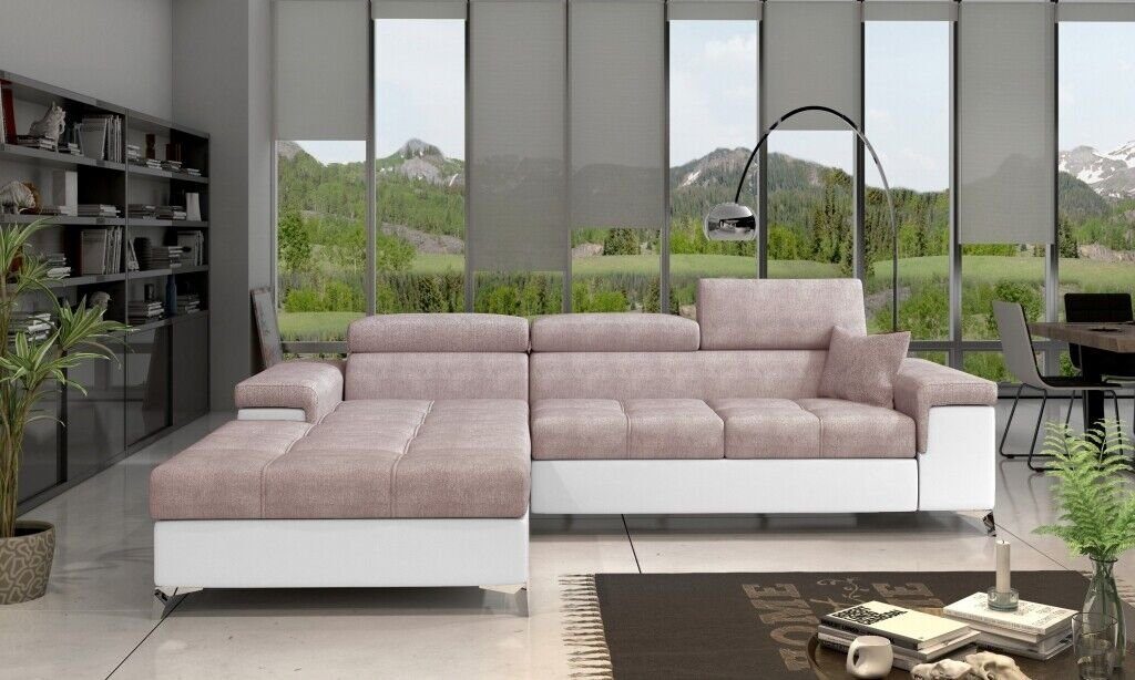 Couch Ecksofa, Stoff Ecksofa Design Modern L-Form Wohnlandschaft Sofa Rosa/Weiß JVmoebel