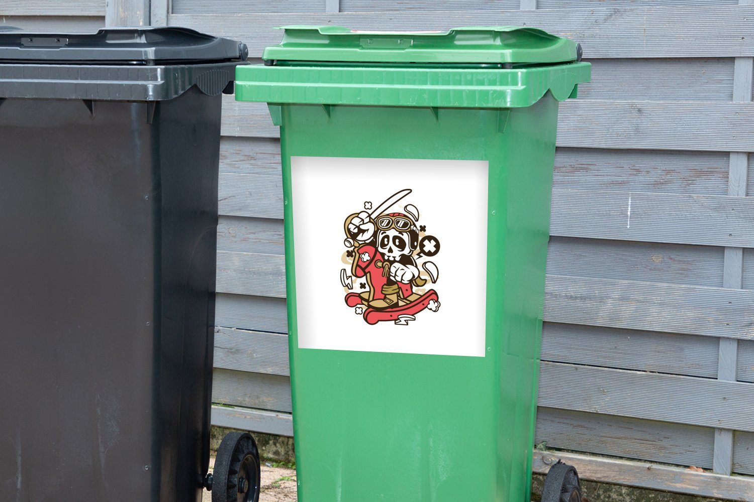 St), Totenkopf Vintage - Mülltonne, (1 MuchoWow Wandsticker Abfalbehälter Sticker, - Container, Schaukelpferd Mülleimer-aufkleber,