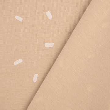 SCHÖNER LEBEN. Stoff Baumwolljersey Jersey Konfetti Punkte Striche beige wollweiß 1,50m, allergikergeeignet