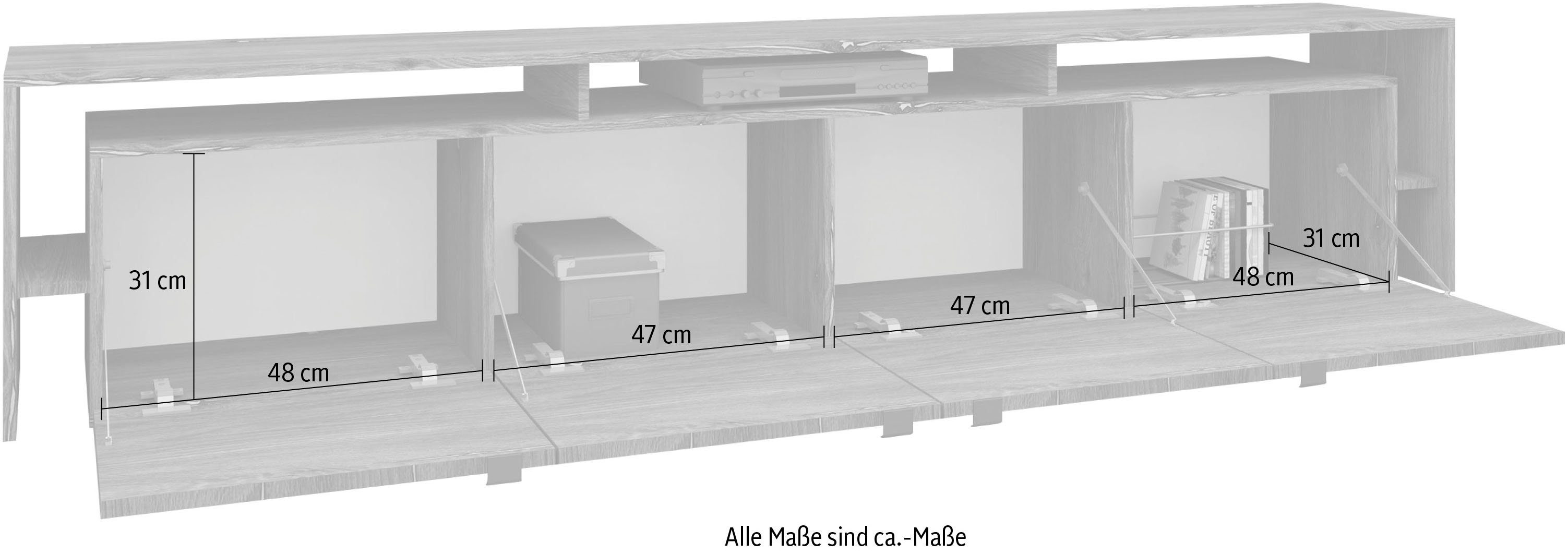 borchardt Möbel TV-Schrank Sophia Breite / | vintage vintage eiche matt eiche 220 cm, schwarz Überbau mit