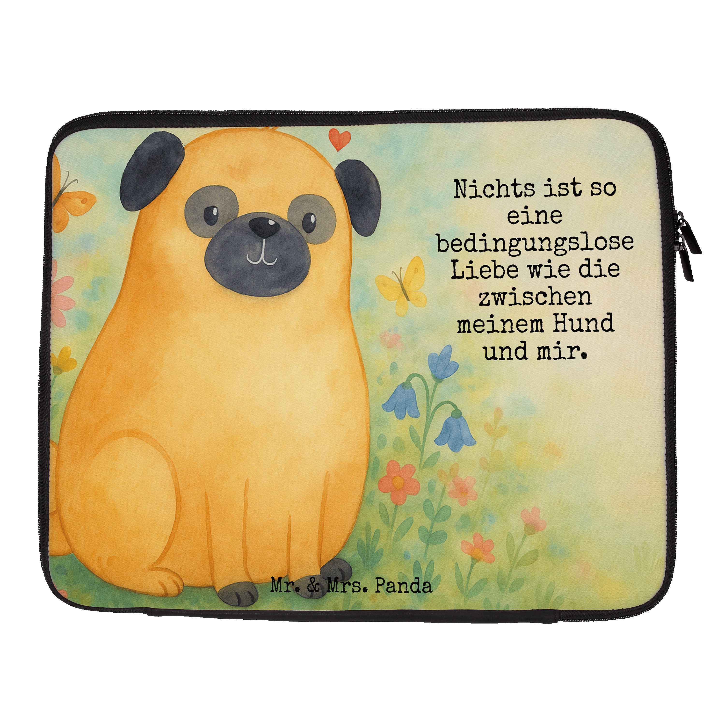 Mr. & Mrs. Panda Laptop-Hülle Mops Design, Laptop Tasche 33 x 42 cm, Weiß, Laptoptasche, Hülle, Lie
