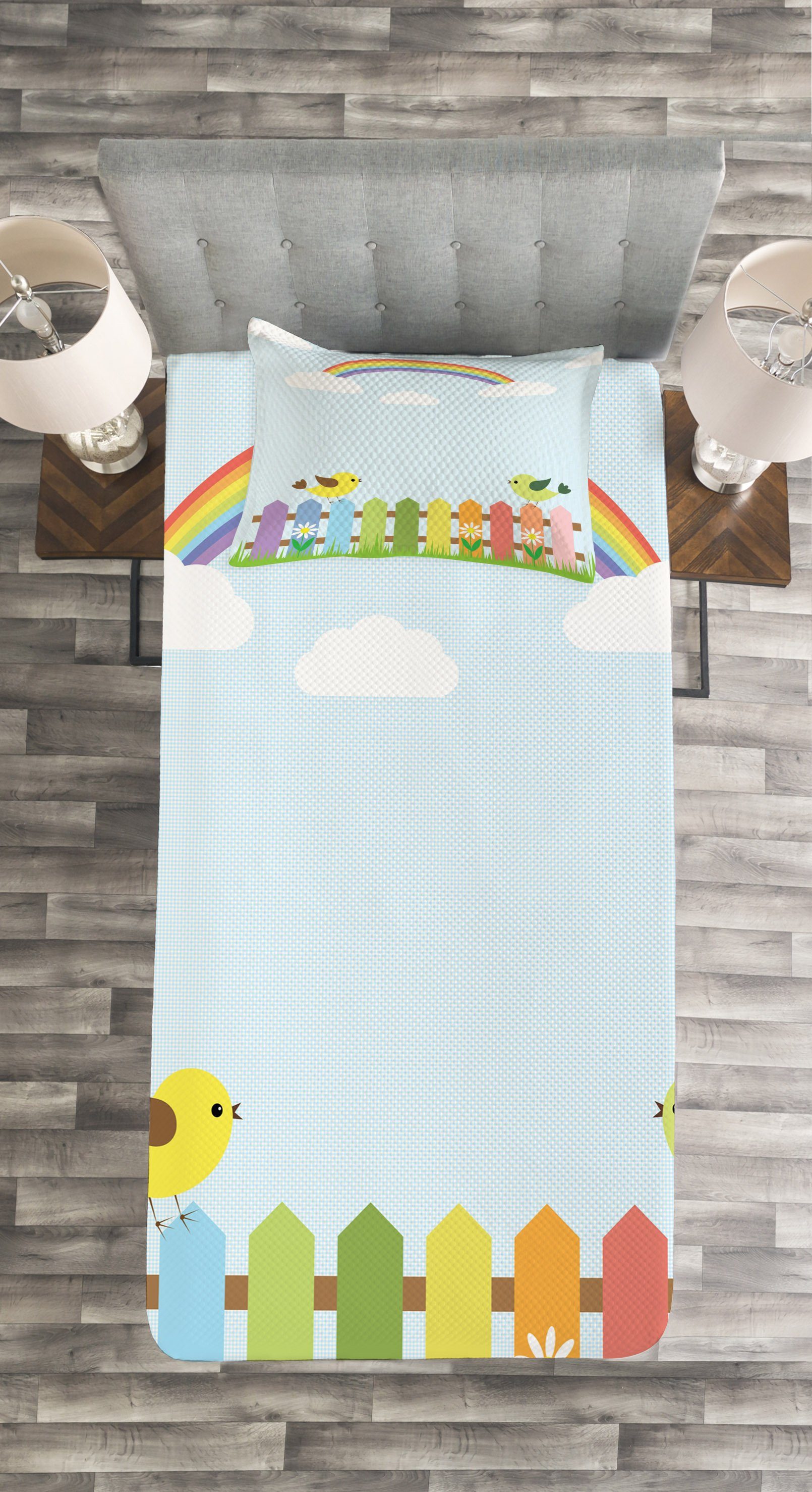 Set Vögel Rainbow Abakuhaus, Jahrgang auf Zaun Kissenbezügen mit Tagesdecke Waschbar,