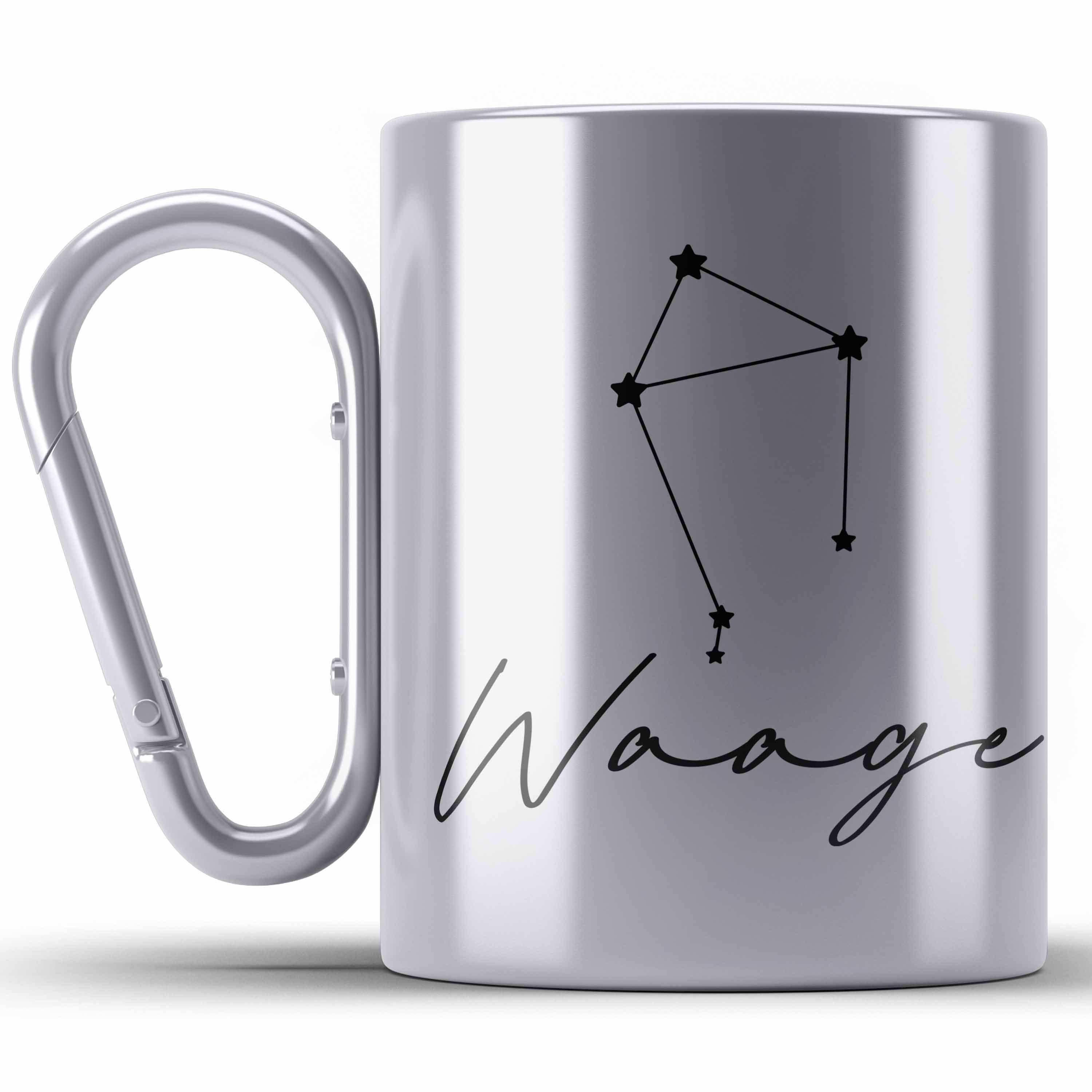 Trendation Thermotasse Waage Sternzeichen Edelstahl Tasse Geschenk Horoskop Tierkreiszeichen Silber