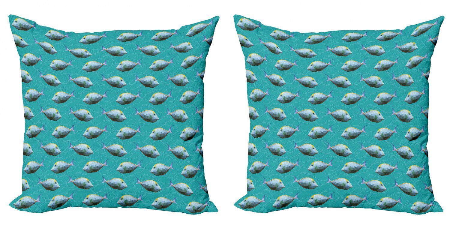 Kissenbezüge Modern Accent Doppelseitiger Digitaldruck, Abakuhaus (2 Stück), Teal Fisch Wassertierkunst