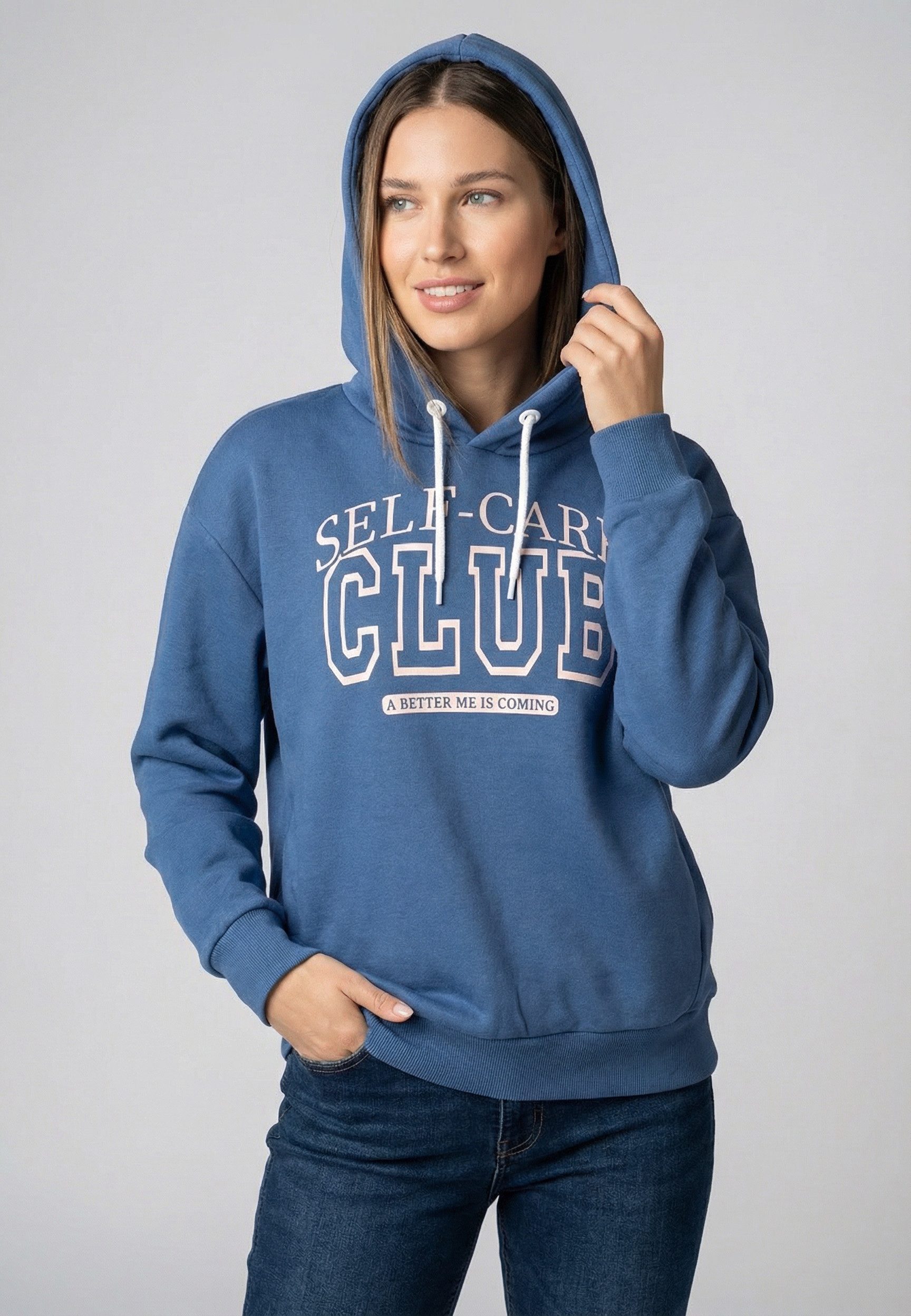 Urban Surface Kapuzenpullover Damen Hoodie Kapuzenpullover mit Frontprint Sweater, Kapuzensweatshirt mit seitl. Eingrifftaschen, mit Kapuze