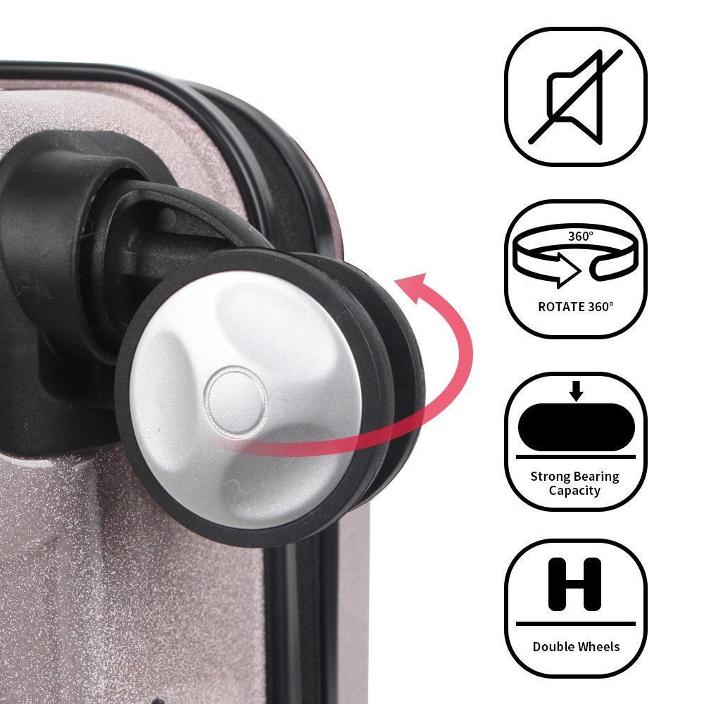 NEWCOM Hartschalen-Trolley Reisekoffer mit TSA Schloss Reflektorstoff Glanz Glitzer, 4 Rollen, Geräuschlose 360° Doppelrollen, 20 Zoll, Ultraleicht, ABS+PC, Rosa
