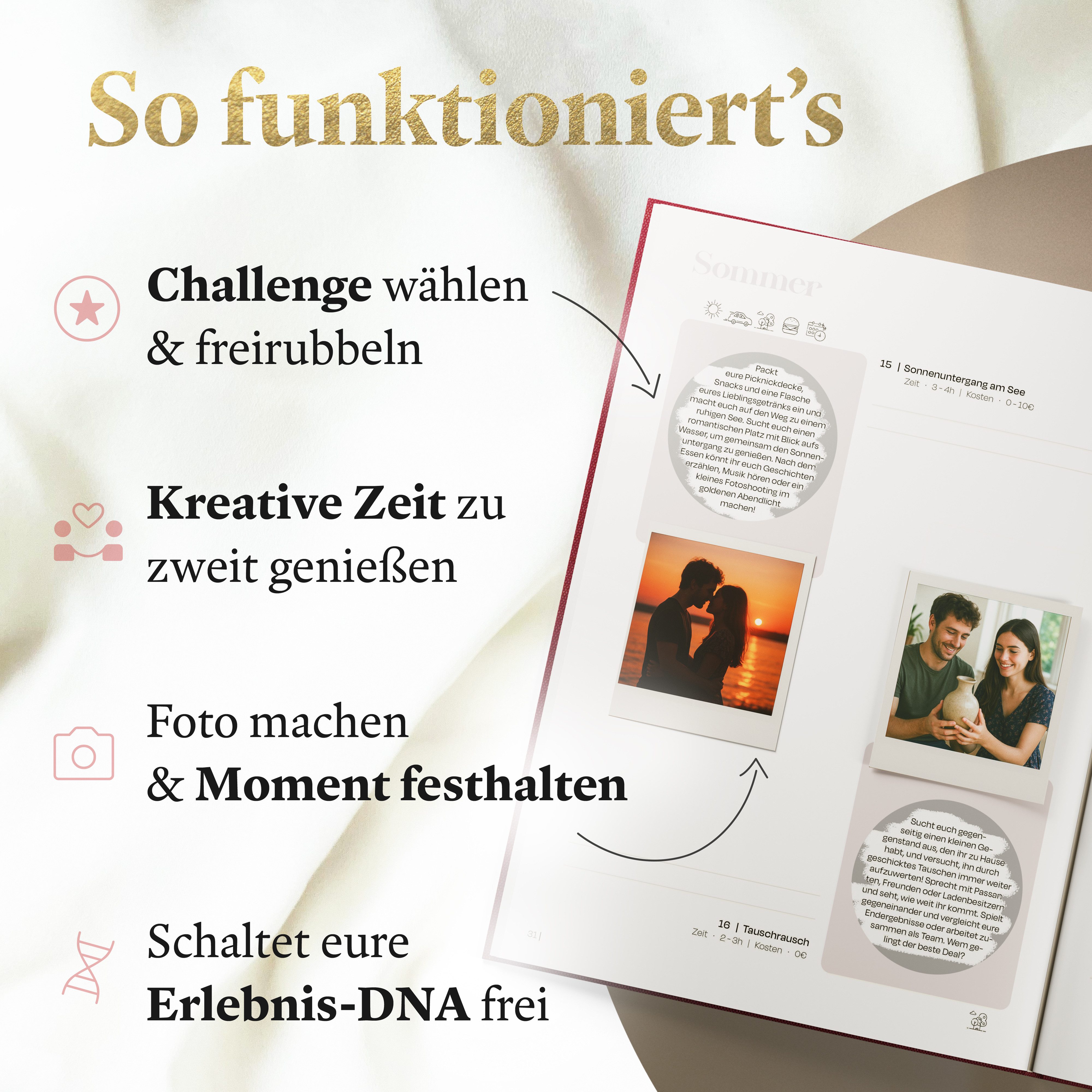 Time Treasures Hörbuch Date Challenge Buch für Paare: Zeit für Abenteuer, (Romantisches Geschenk zum Valentinstag, mit Web-App und digitalen Inhalten), Valentinstagsgeschenk