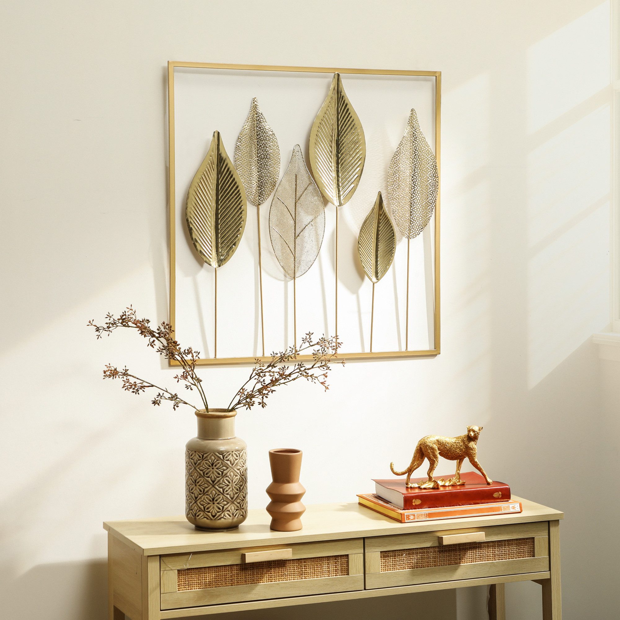 HOMCOM Wandbild mit einzigartigem Blattdesign, Blatt (Wanddeko, 1 St), Luxuriöses Blattdesign