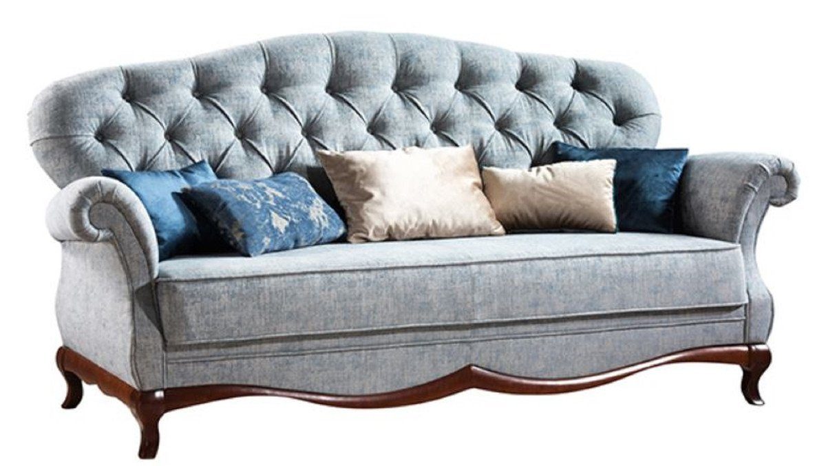 Casa Padrino Chesterfield-Sofa Luxus Art Deco Chesterfield Wohnzimmer Sofa Vintage Blau / Dunkelbraun 206 x 90 x H. 98 cm - Wohnzimmermöbel
