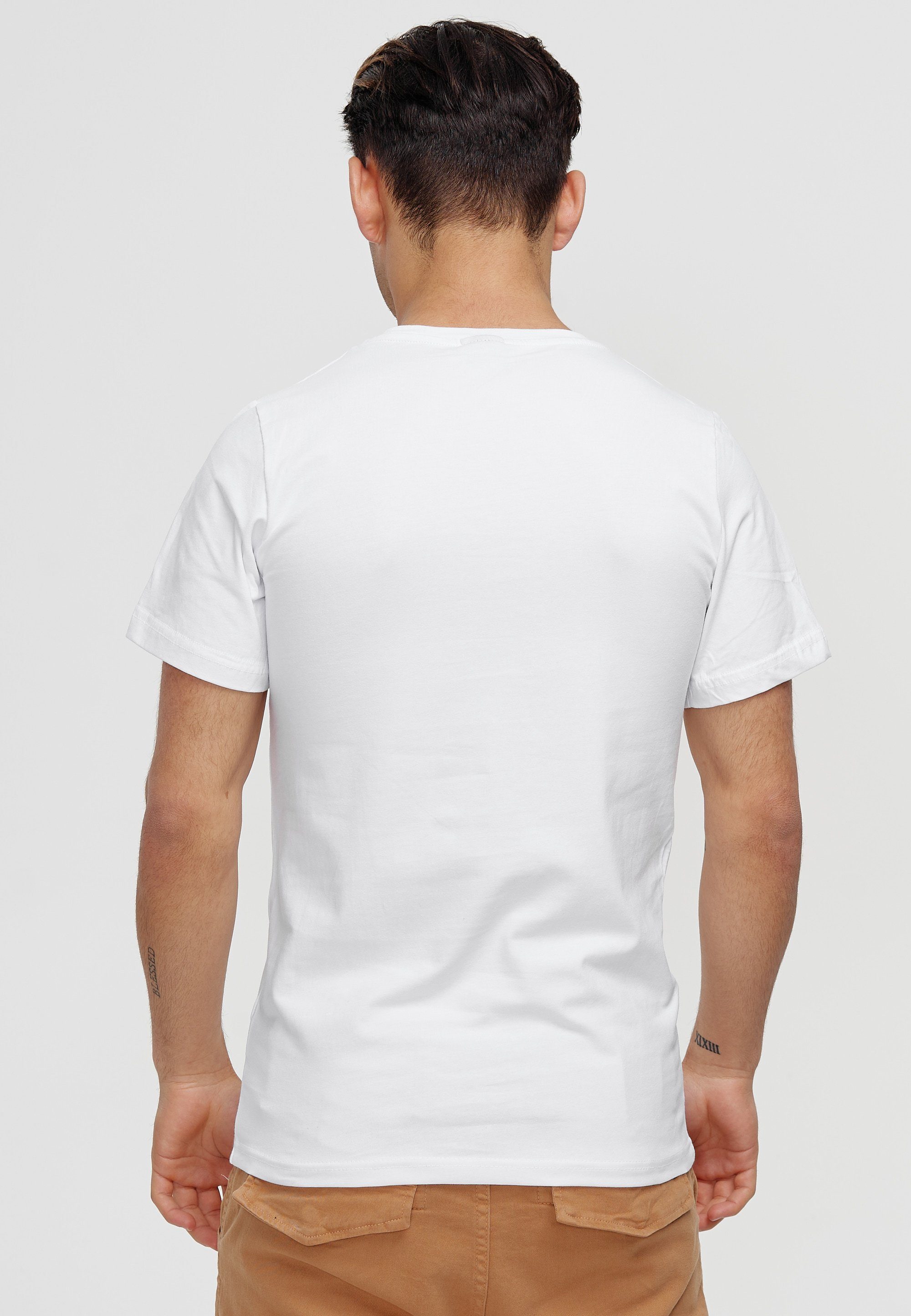 Kurzarmshirt (Shirt Casual Weiß Polo T-Shirt 1-tlg) TS-3732C Tee, OneRedox Fitness Freizeit