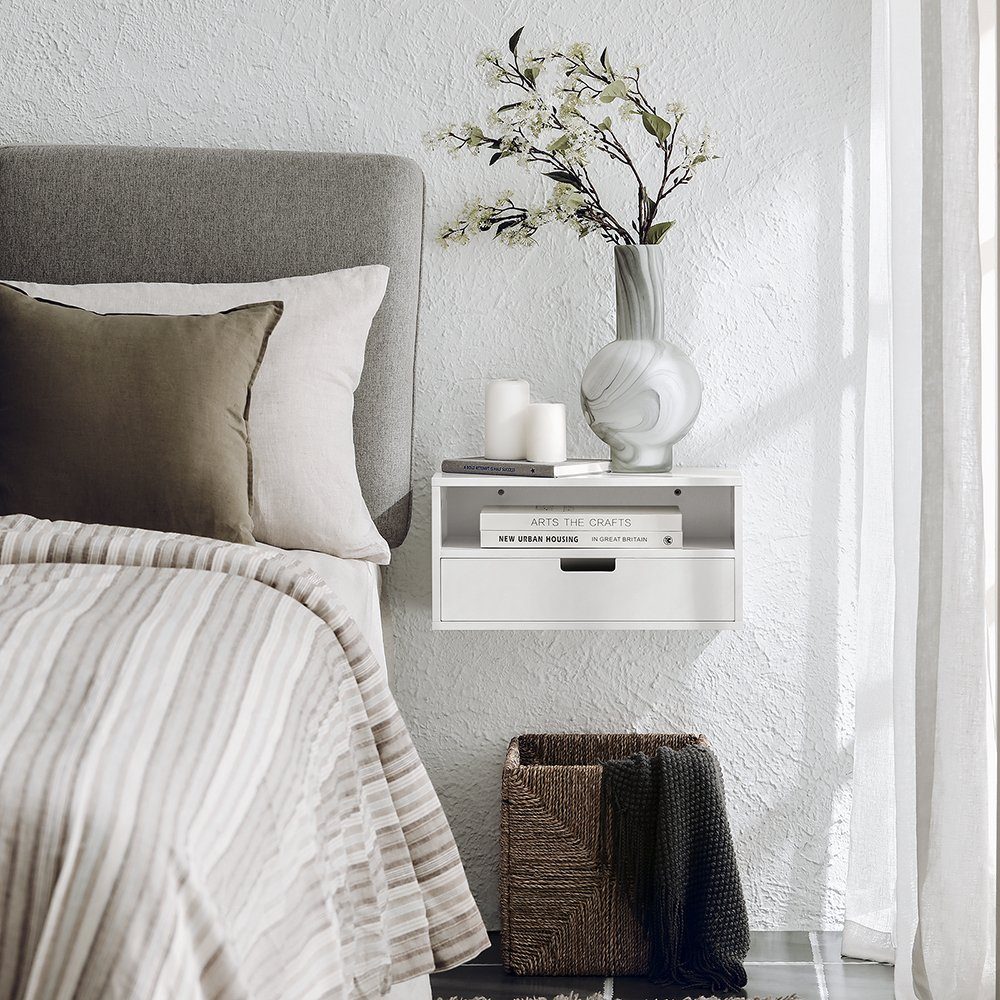 Aufsteckbare Bettablage Mit Kabelschlitz - Nachttisch Für Bettseite, 32x23,3x5,3cm, Bis 20kg Belastbar