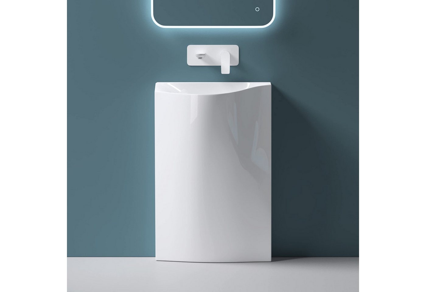 Thumbnail - Mai & Mai Aufsatzwaschbecken Design Standwaschbecken freistehend Col37 weiß, aus Mineralguss