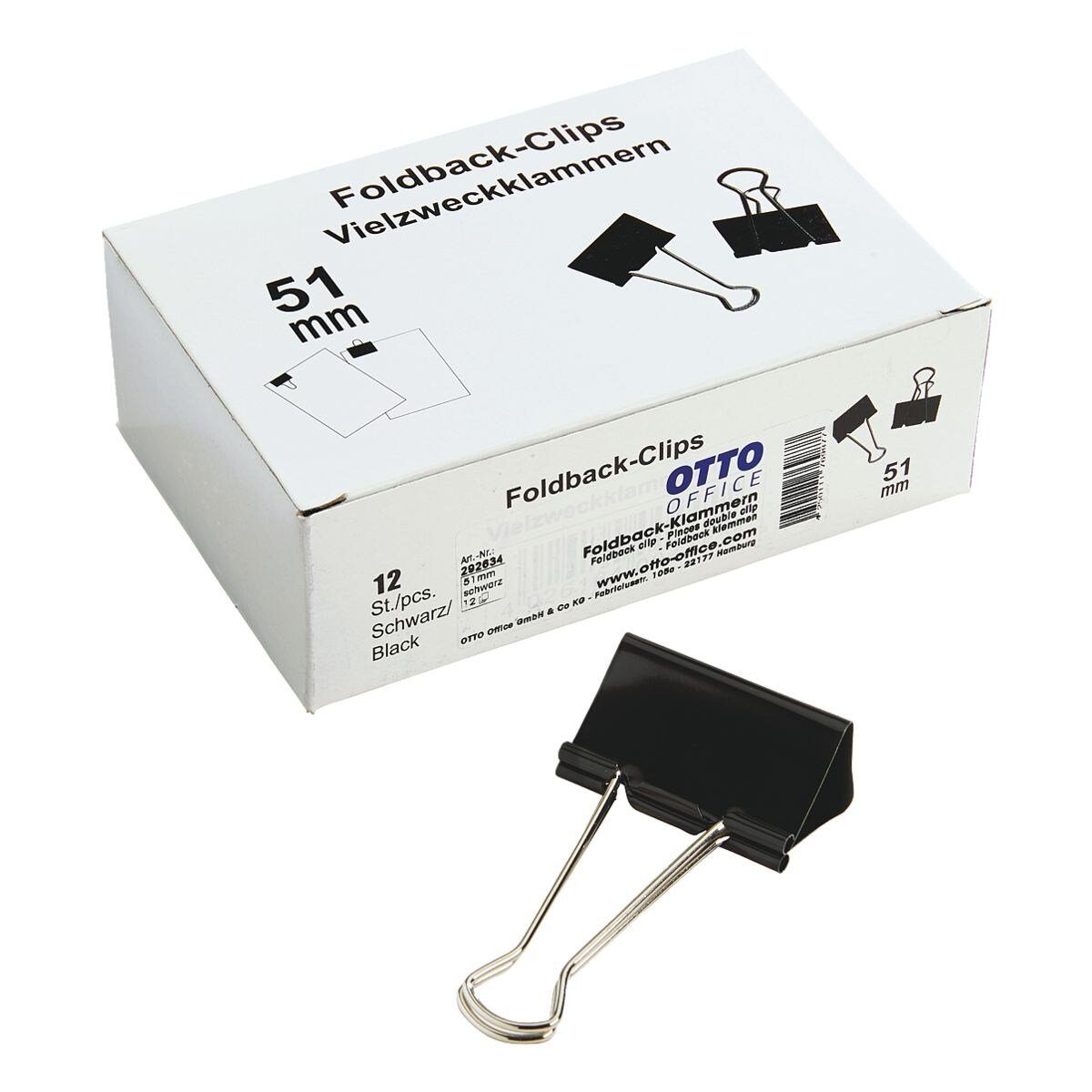 Otto Office Büroklammer, Klemmbreite 51 mm / Klemmstärke 20 mm, 12 Stück