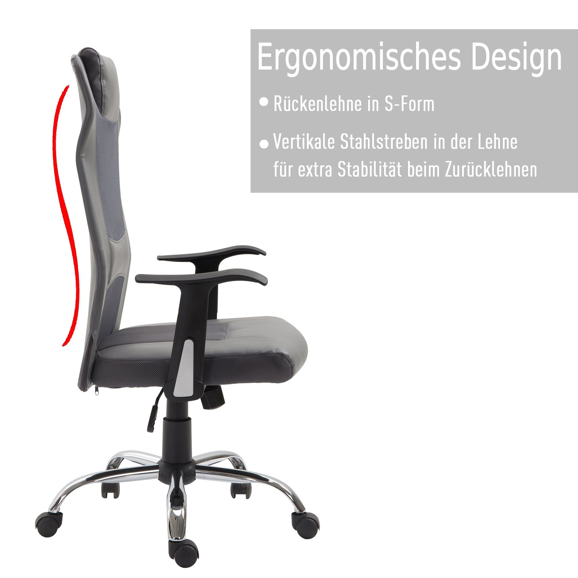 ergonomisch Schreibtischstuhl Bürostuhl Vinsetto grau
