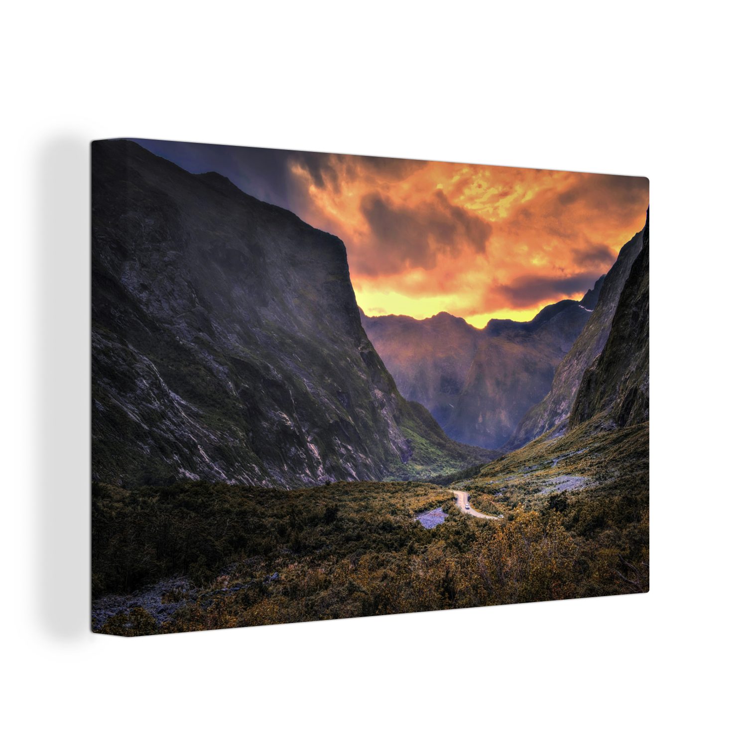 OneMillionCanvasses® Leinwandbild Milford Sound Highway im Fiordland-Nationalpark, Neuseeland, (1 St), Wandbild Leinwandbilder, Aufhängefertig, Wanddeko, 30x20 cm