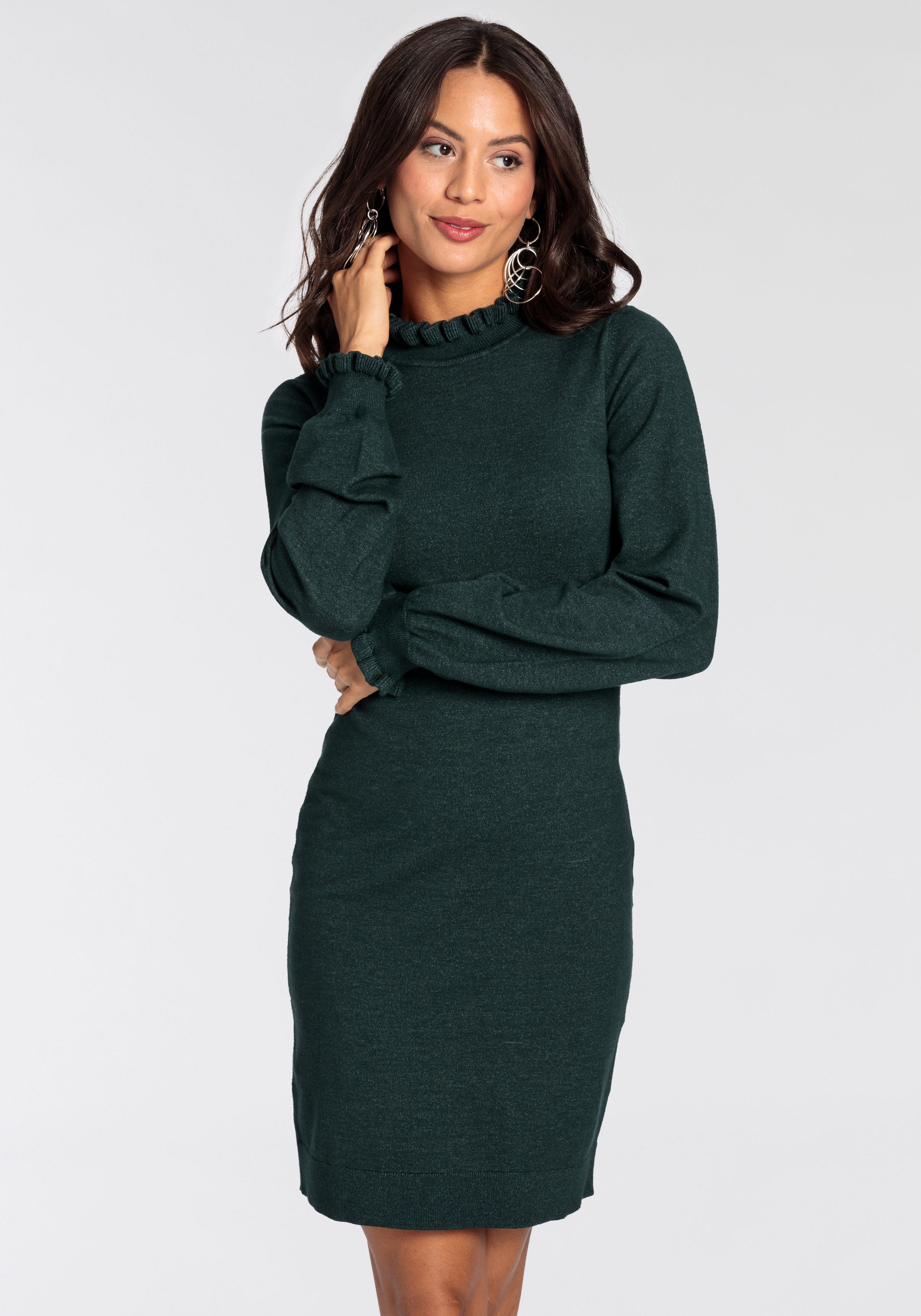 Laura Scott Strickkleid aus Viskosemischung mit femininem Rüschendetail