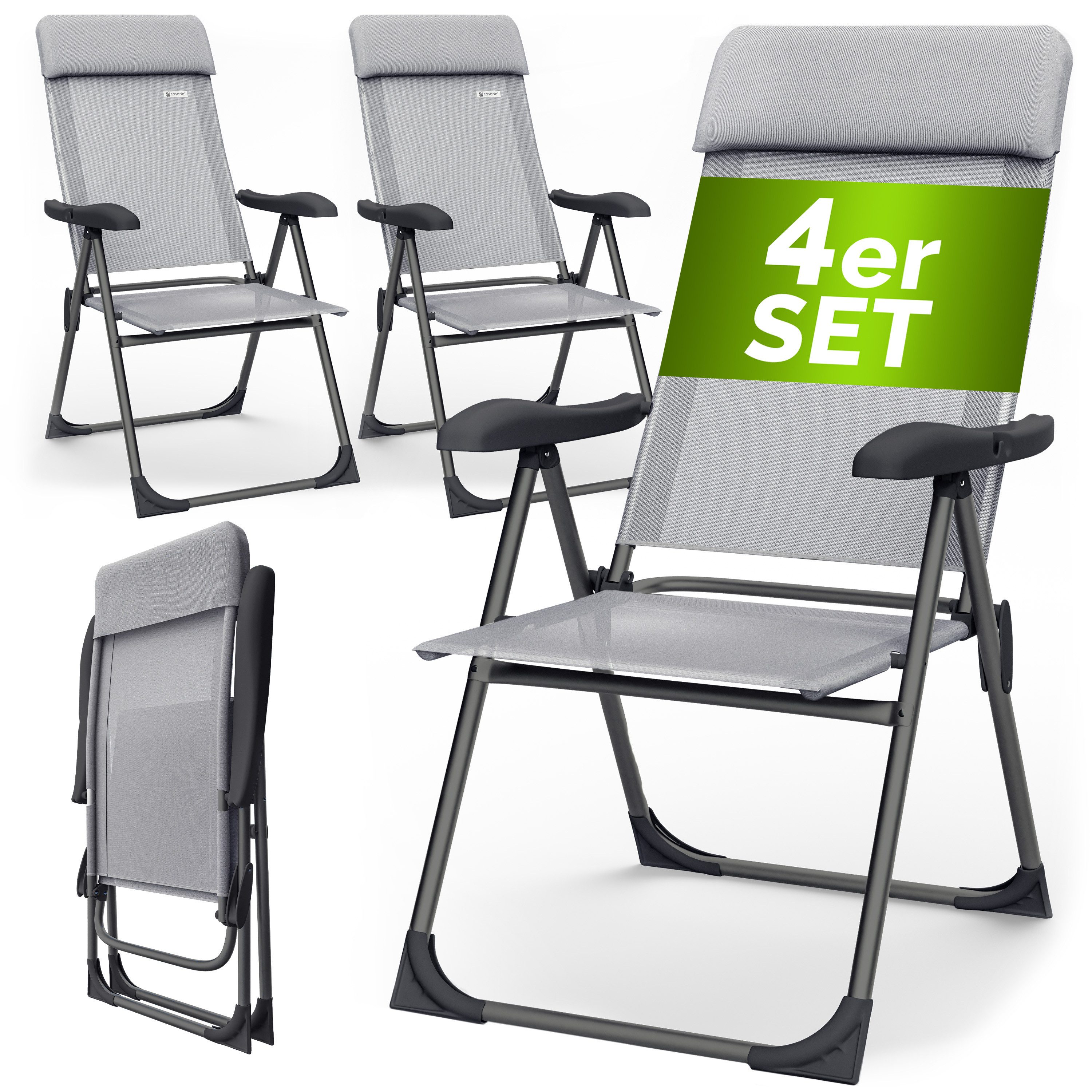 Casaria Gartenstuhl, Klappbar 4er Set 7-fach Verstellbar Alu mit hoher Rückenlehne