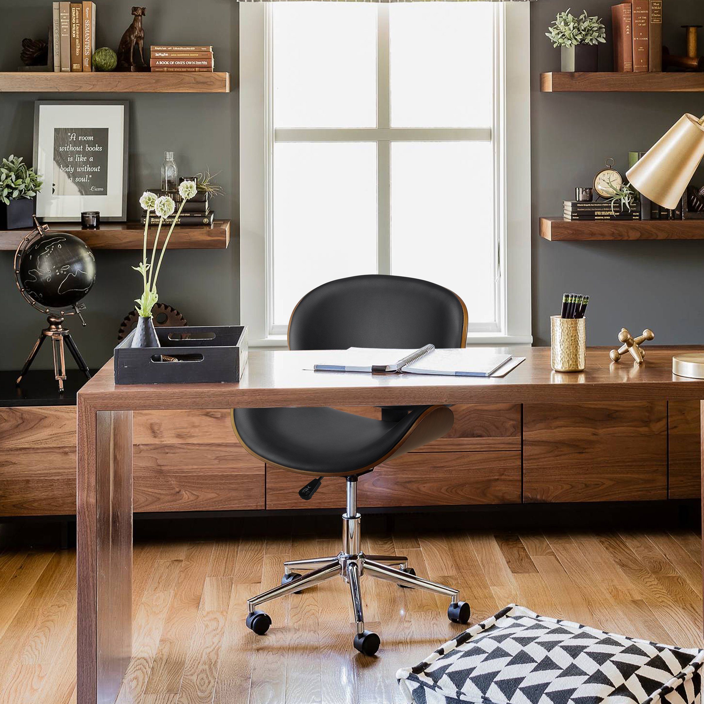 Yaheetech Drehstuhl, Bürostuhl Schwarz gepolsterter Verstellbarer Schreibtischstuhl drehbarer