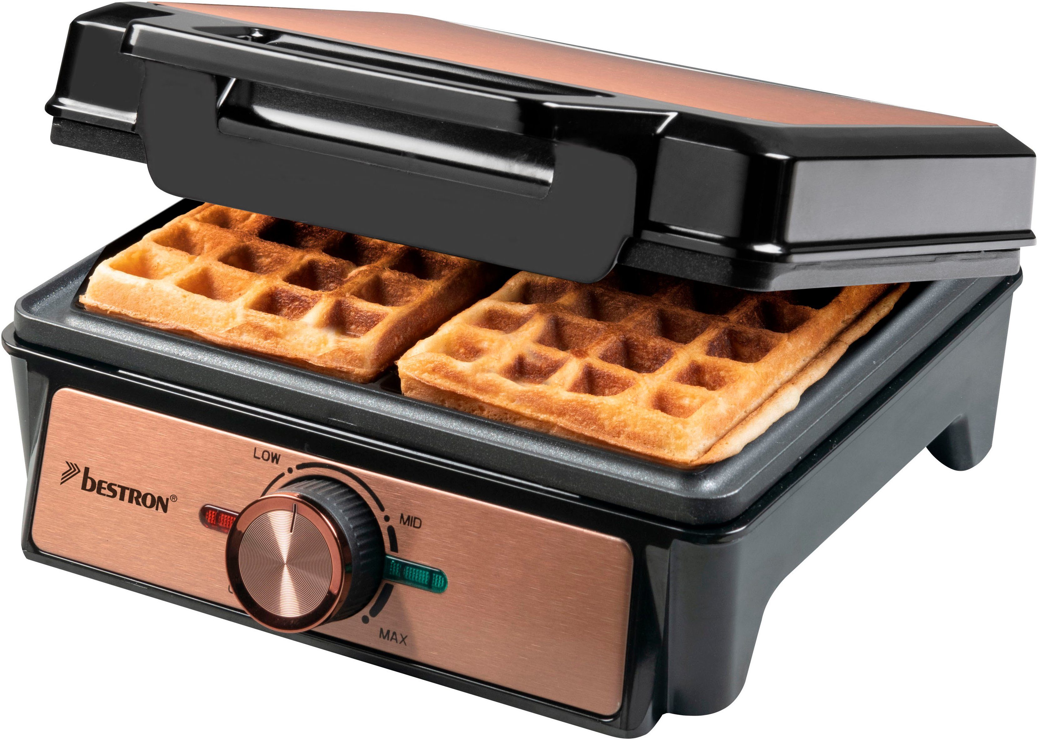 bestron Waffeleisen AWM100CO, 1600 W, für belgische Waffeln, Brüsseler Waffeleisen