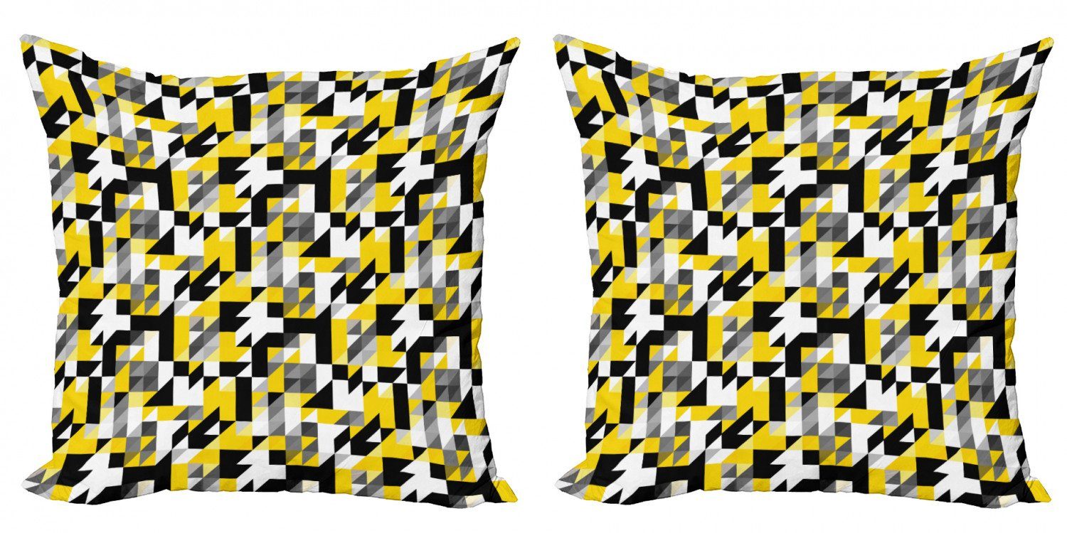 Kissenbezüge Modern Accent Doppelseitiger Digitaldruck, weiss (2 und Gelb Abakuhaus Quadrate Stück), Houndstooh