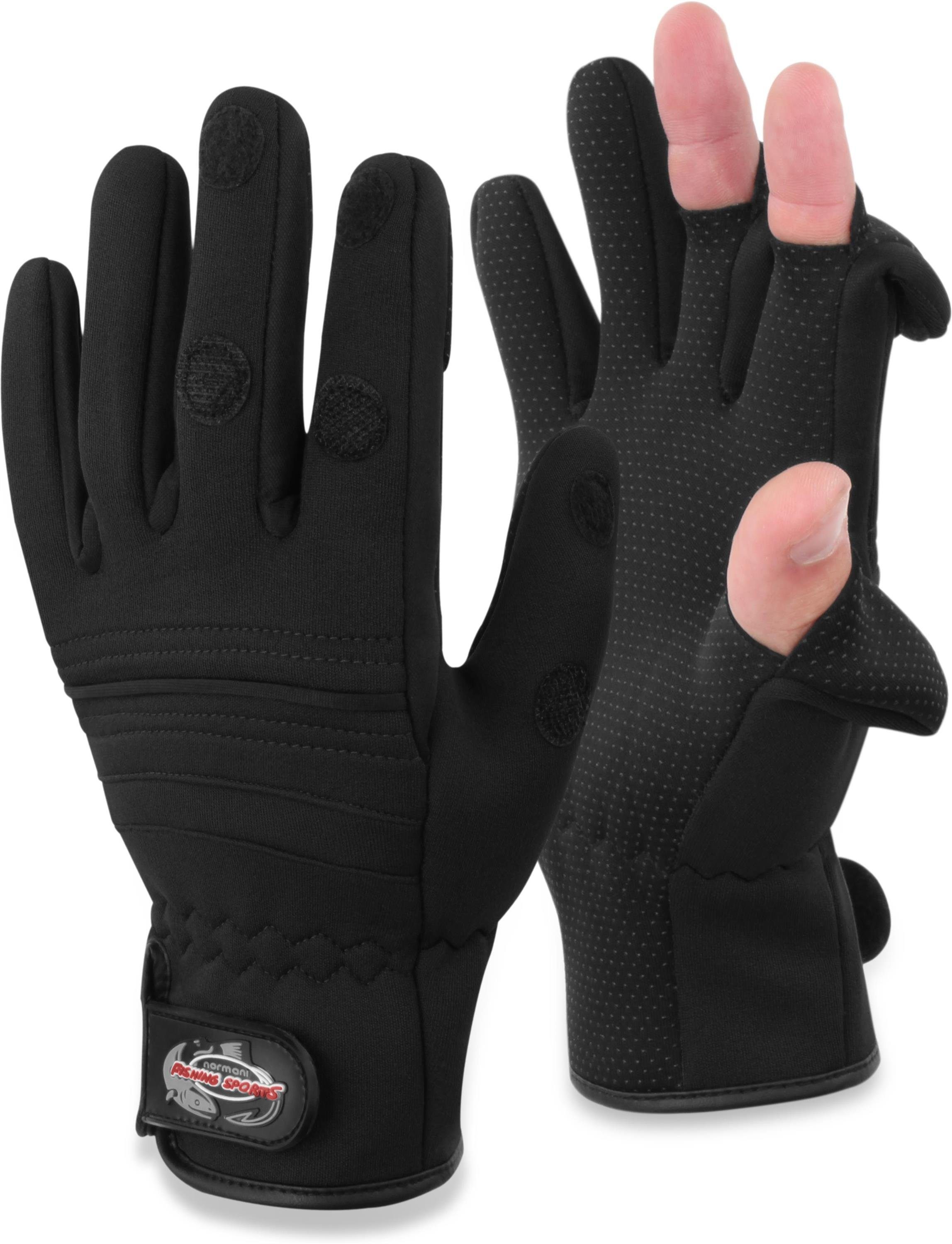 Schwarz umklappbaren Neopren normani Anti-Rutsch-Handschuhe Wahoo - mit Angelhandschuhe Fingerkuppen aus Thermohandschuhe Neopren-Anglerhandschuhe