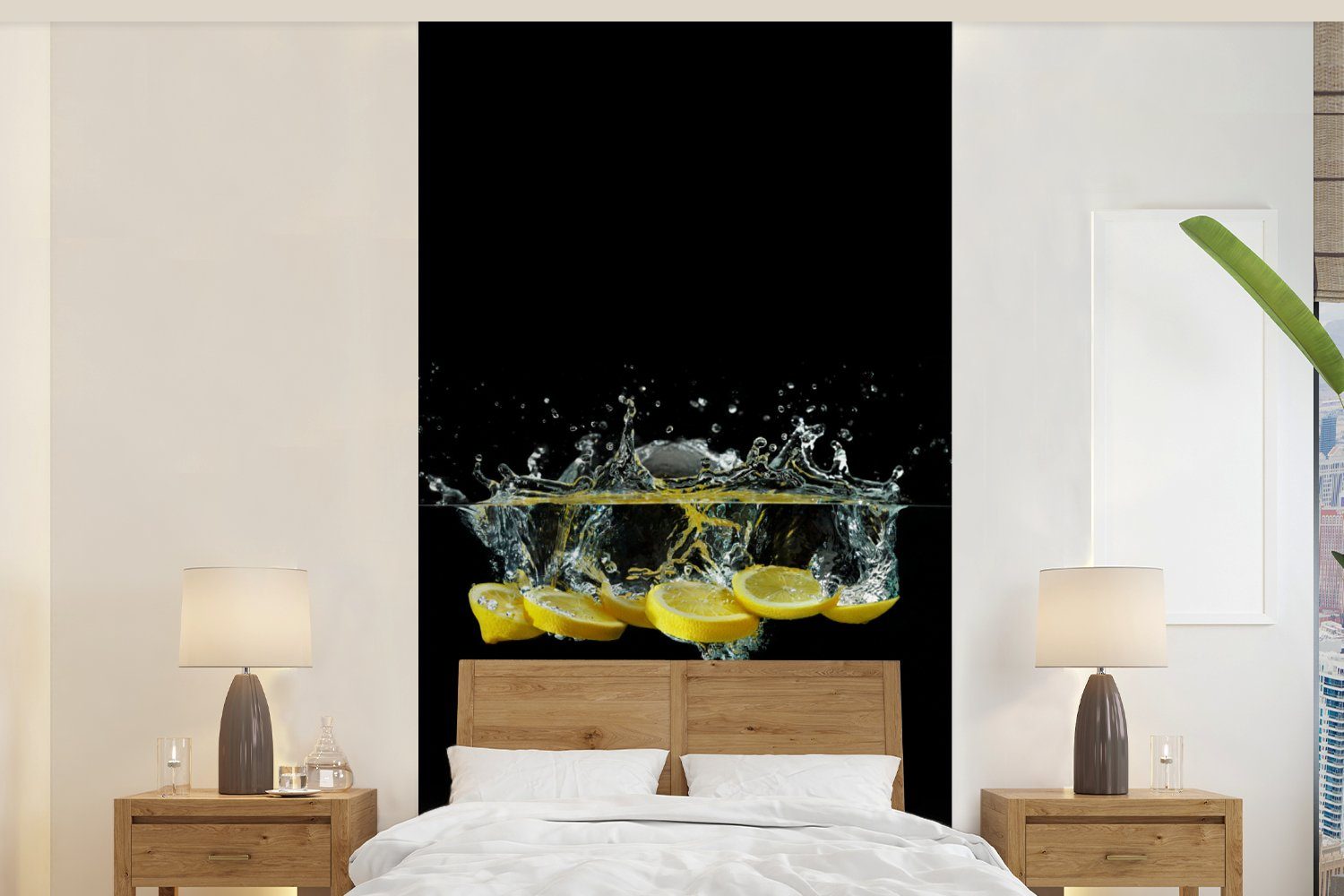 MuchoWow Fototapete Zitrone - Frucht - Gelb - Stilleben - Wasser, Matt, bedruckt, (2 St), Vliestapete für Wohnzimmer Schlafzimmer Küche, Fototapete