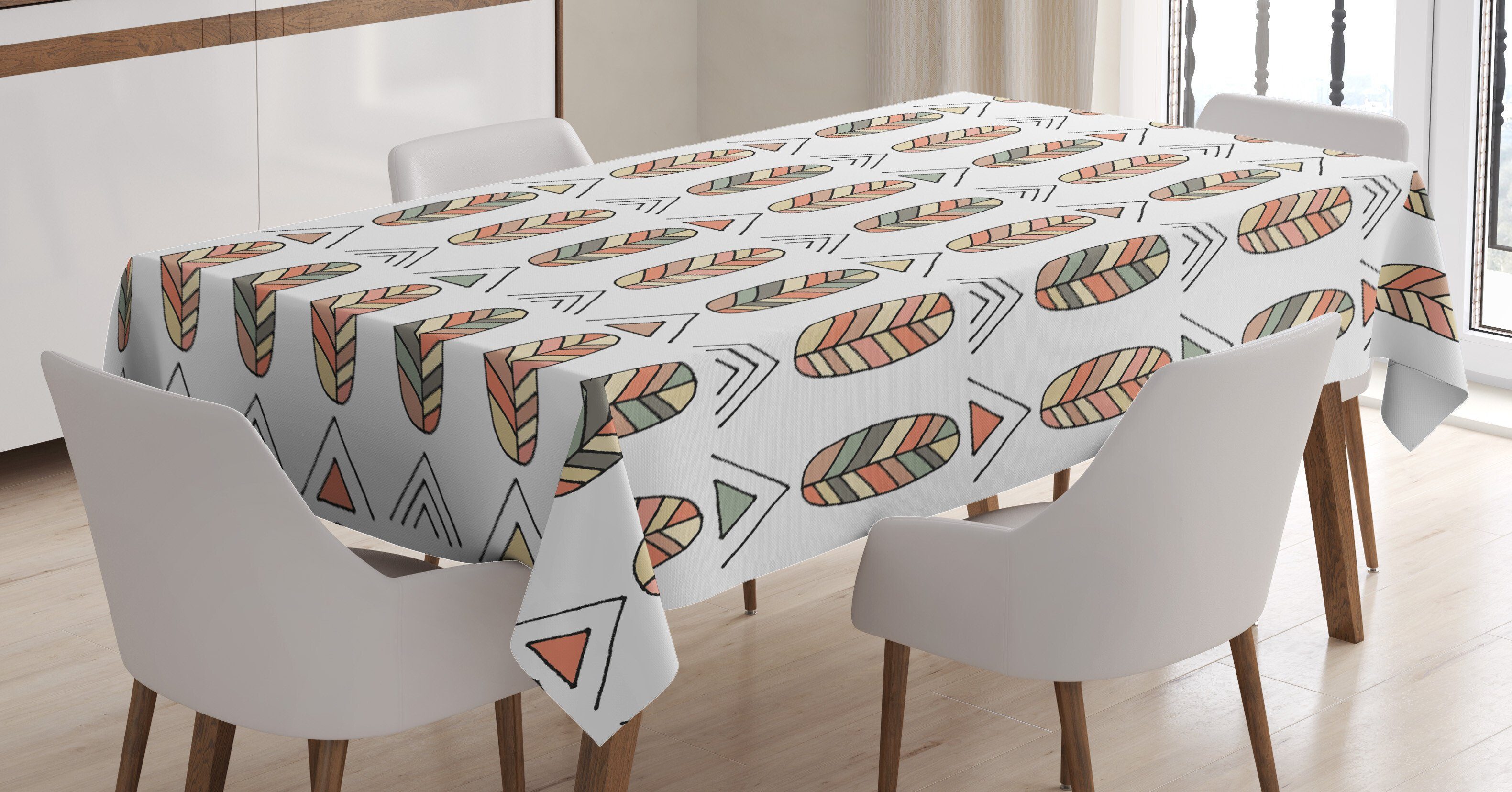 Abakuhaus Tischdecke Farbfest Waschbar Für den Außen Bereich geeignet Klare Farben, Lachs Grund Hand gezeichnete Blätter Kunst | Tischdecken