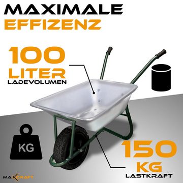 MAXCRAFT Schubkarre Schubkarre Bauschubkarre Luftbereifung 150 kg 100 L in Grün