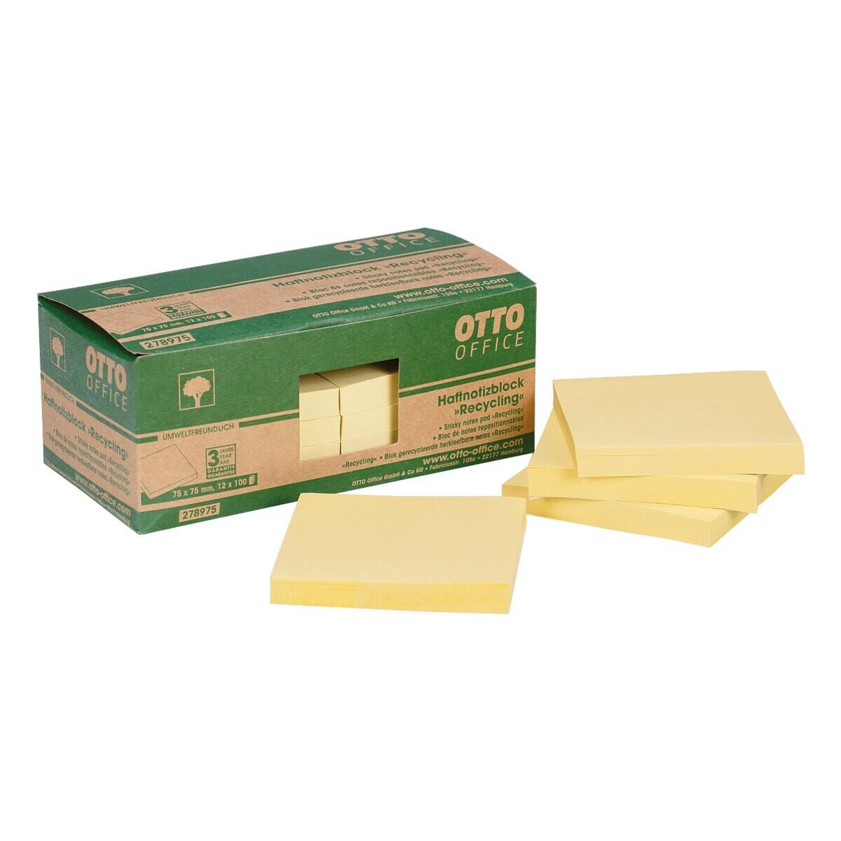 Otto Office Nature Haftnotizblock Recycling Notes, 7,5x7,5 cm, in praktischer Vorratsbox