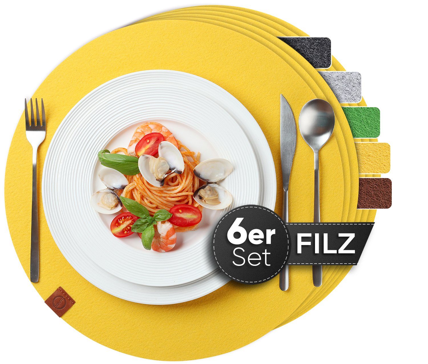 Platzset, Edles - Tischset aus Bird Filz - Filzuntersetzer Abwischbar - Filzmatte, - Rund Platzset Platzdeckchen Gelb Set Loco Untersetzer Tischuntersetzer 6er Waschbare