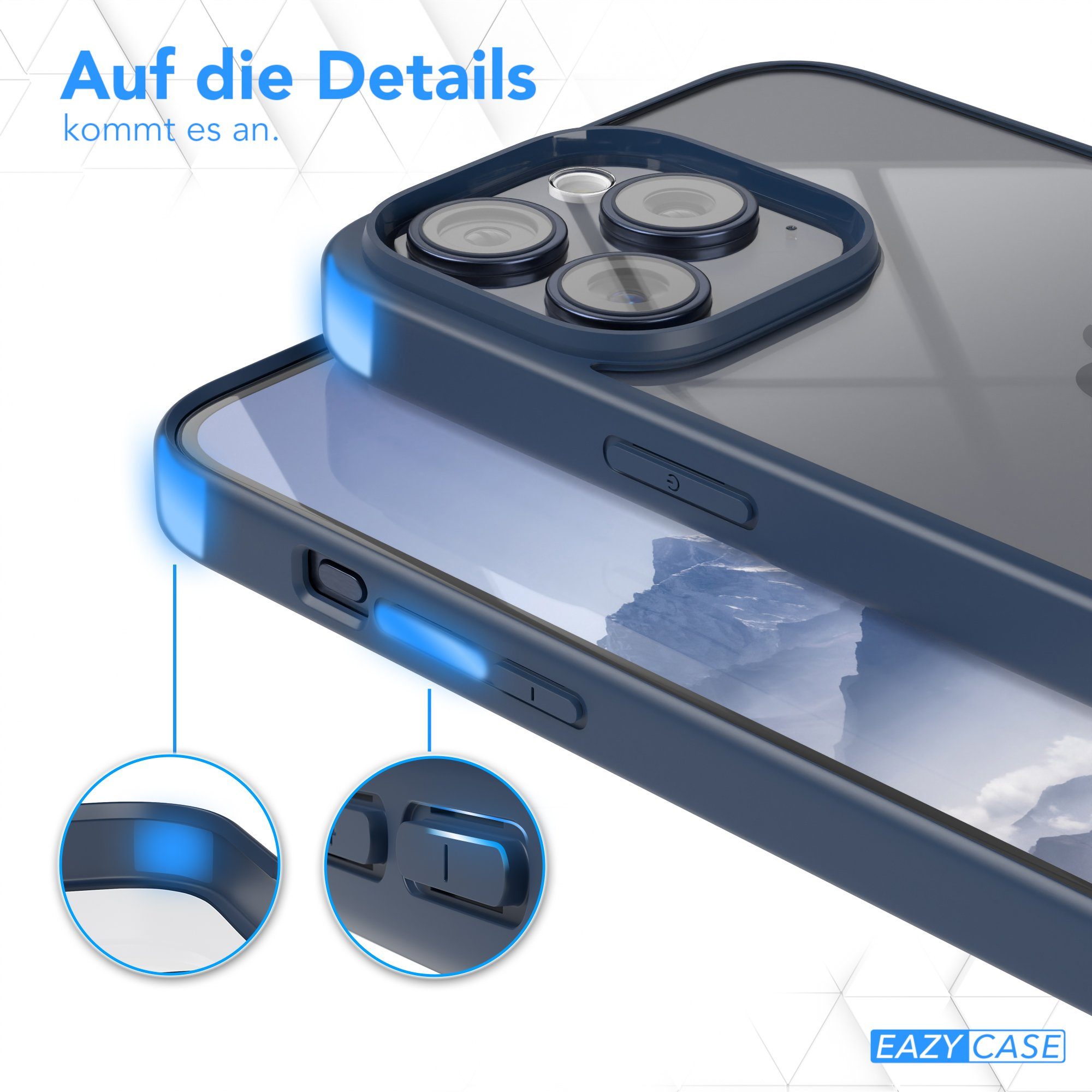 EAZY CASE Handyhülle Bumper Case für Apple iPhone 15 Pro Max 6,7 Zoll, Handyhülle Dünn mit Kameraschutz Hybrid Handyhülle Rand Nacht Blau – Bild 4 von 5