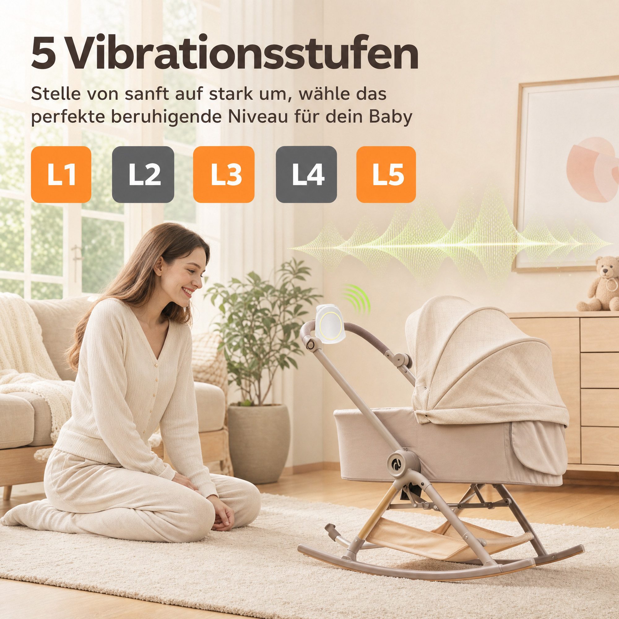 marmortrend Sehnsucht nach Einzigartigkeit Kinderwagenaufsatz Kinderwagenschaukler mit Weißem Rauschen und Musikbox, Kompatibel mit Rockit Kinderwagenschaukler, 1800mAh Akku