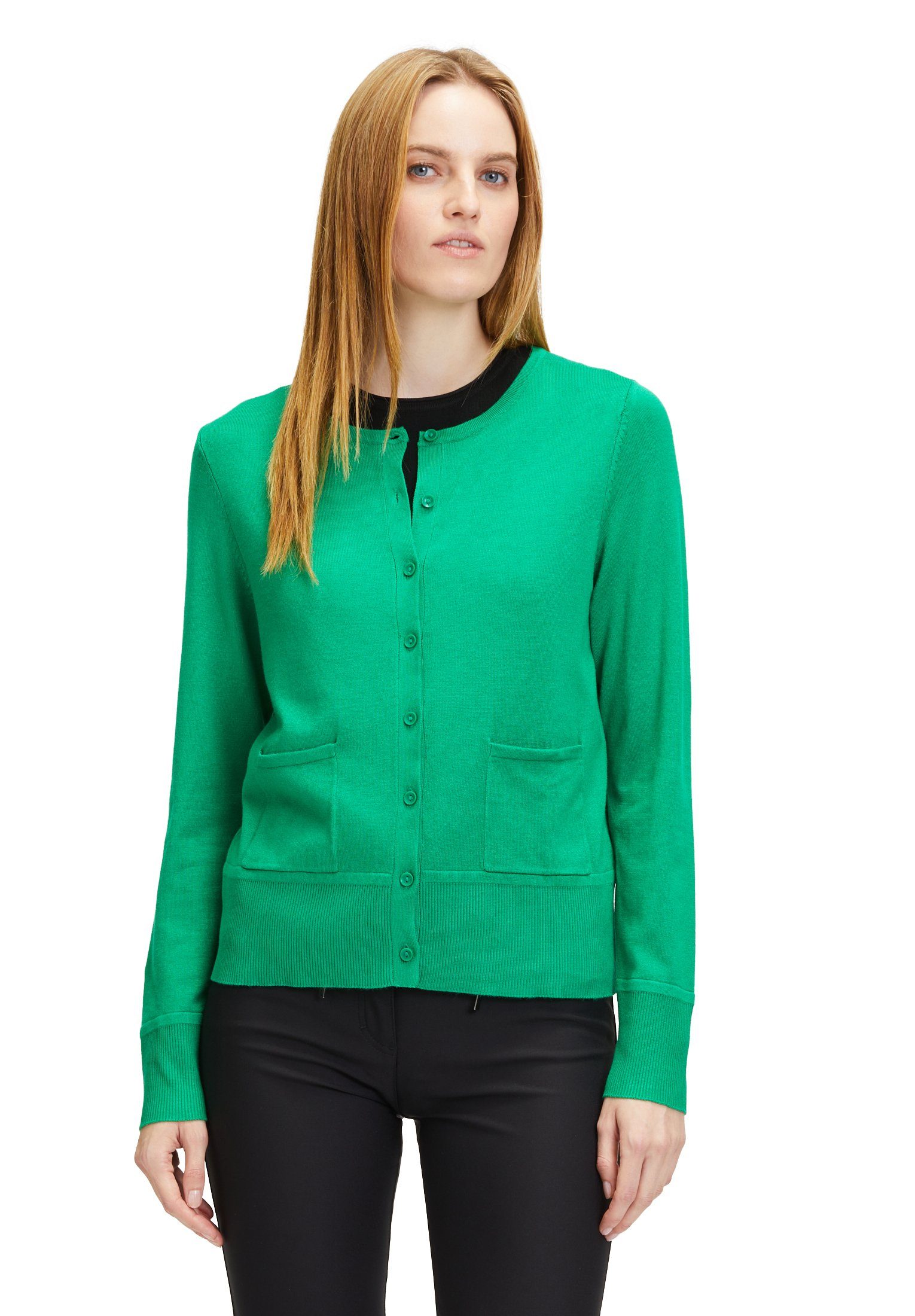 Betty Barclay Strickjacke mit (1-tlg) Grasgrün Knöpfen Taschen