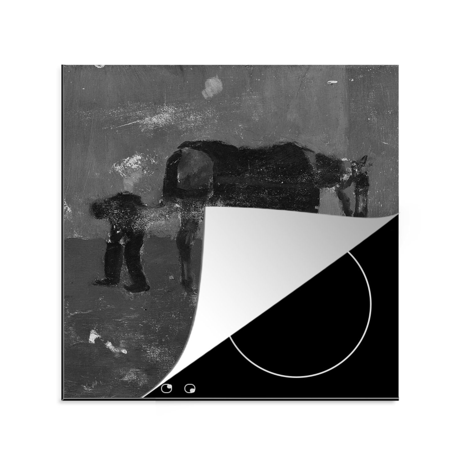 Vinyl, Grau Georg Hendrik für Herdblende-/Abdeckplatte küche Arbeitsplatte (1 Breitner, Hufschmied tlg), Ceranfeldabdeckung, - mit MuchoWow 78x78 cm,