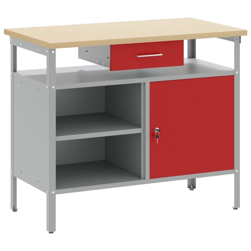 vidaXL Werkbank Werkbank mit Schubladen mit Regal Rot und Grau 100 x 55 x 85 cm, (1-tlg)