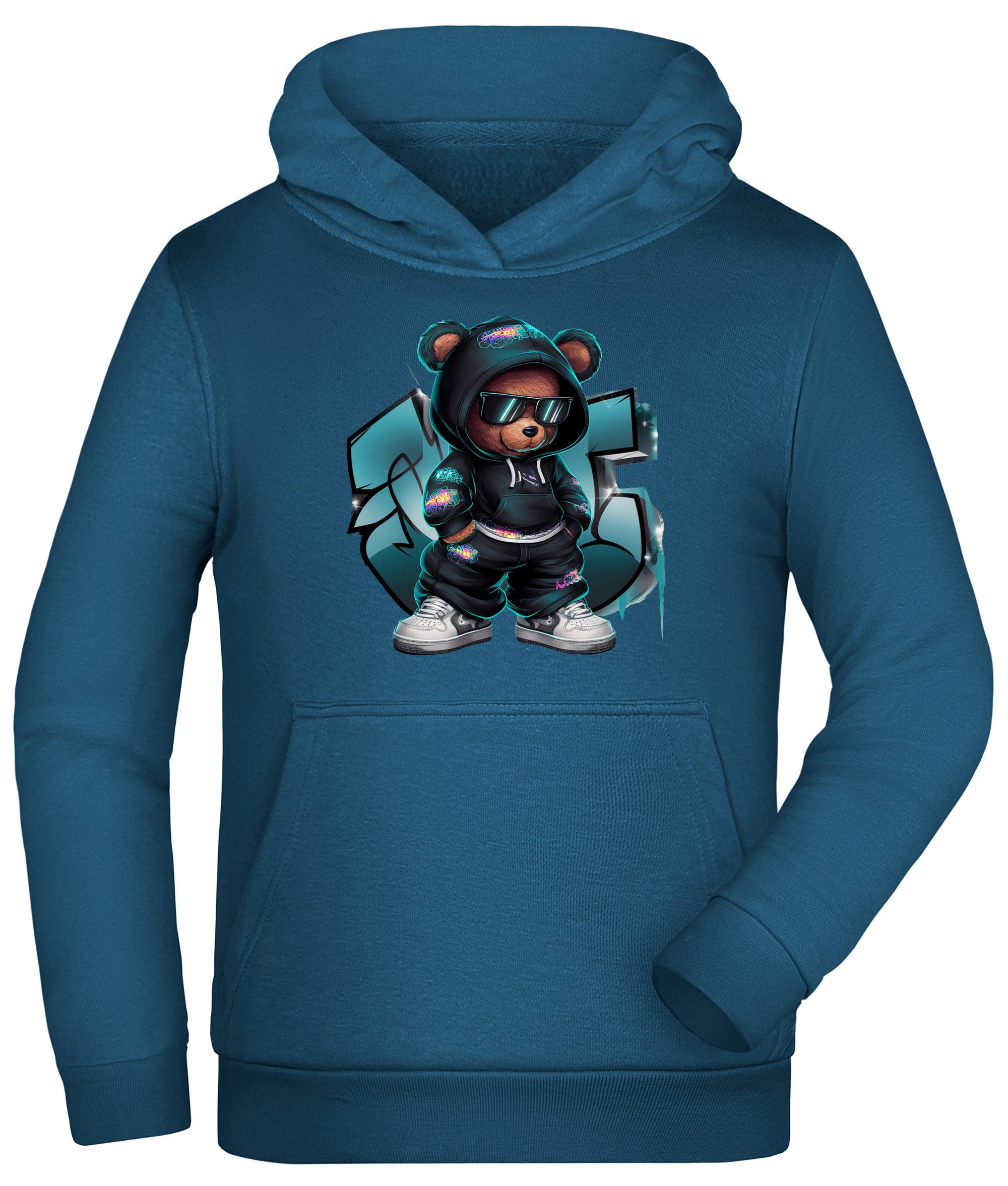 MyDesign24 Sweatshirt Kinder Hoodie - Kapuzen Pulli mit coolem Streetstyle Teddy Print Kapuzensweater mit HipHop Aufdruck i631