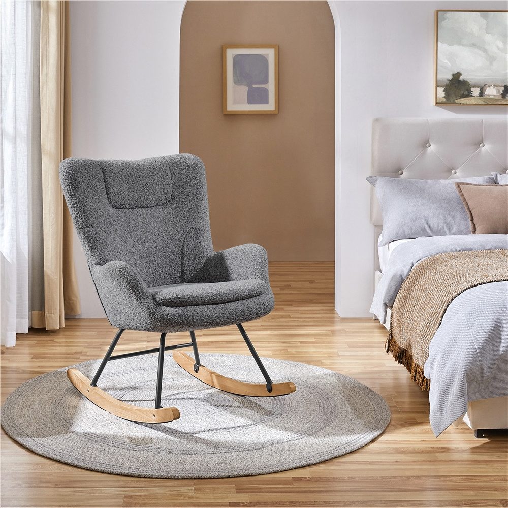 Yaheetech Schaukelstuhl Schaukelsessel in Teddyfell-Optik, Relaxsessel günstig online kaufen