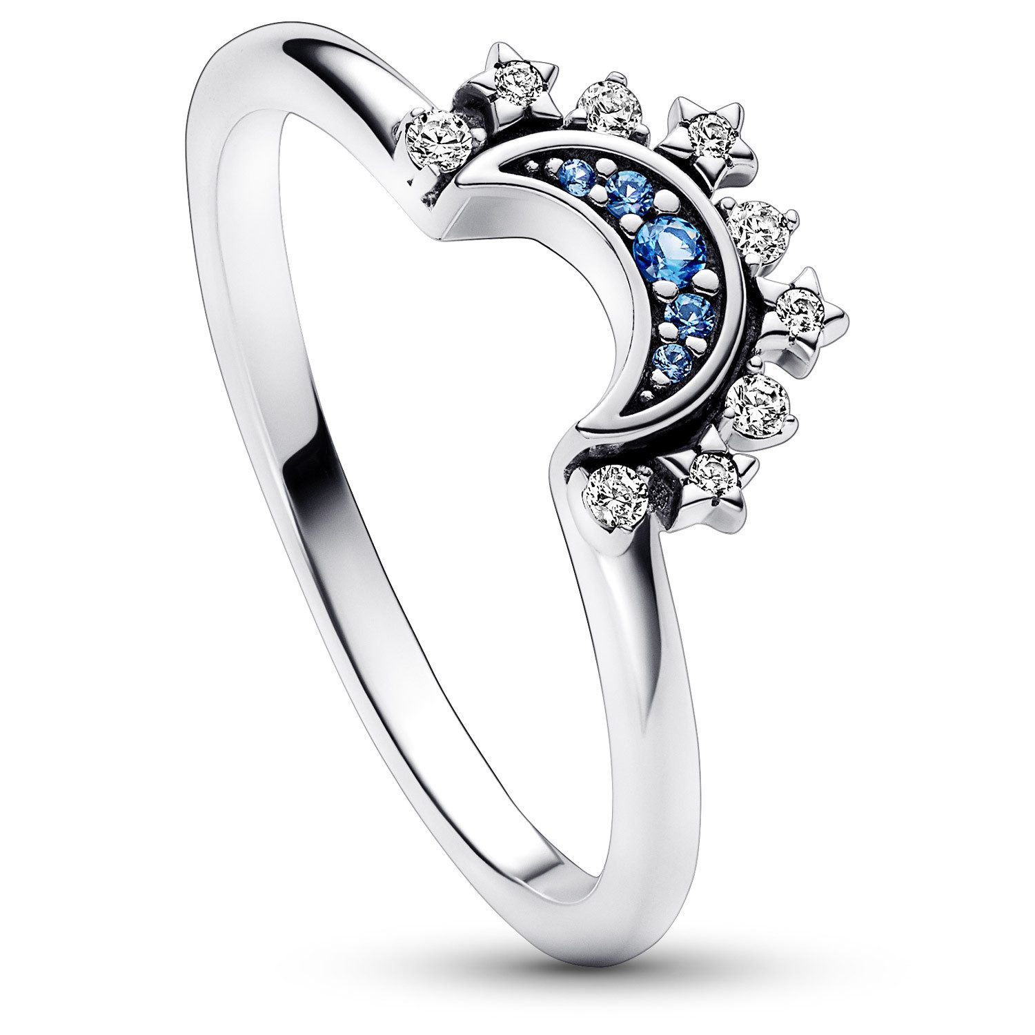 Pandora Silberring Damen-Himmlischer Blau Funkelnder Mond