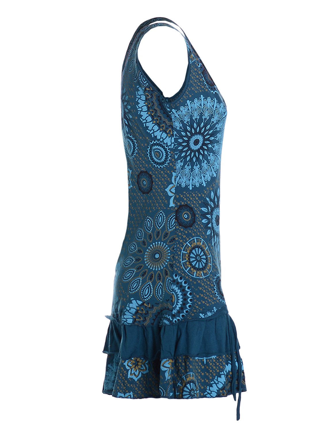 Vishes Sommerkleid Damen Ärmellos Bedruckt Rüschen Raffung Baumwolle Alternative Mode, Boho, Hippie, Ethno, Festival