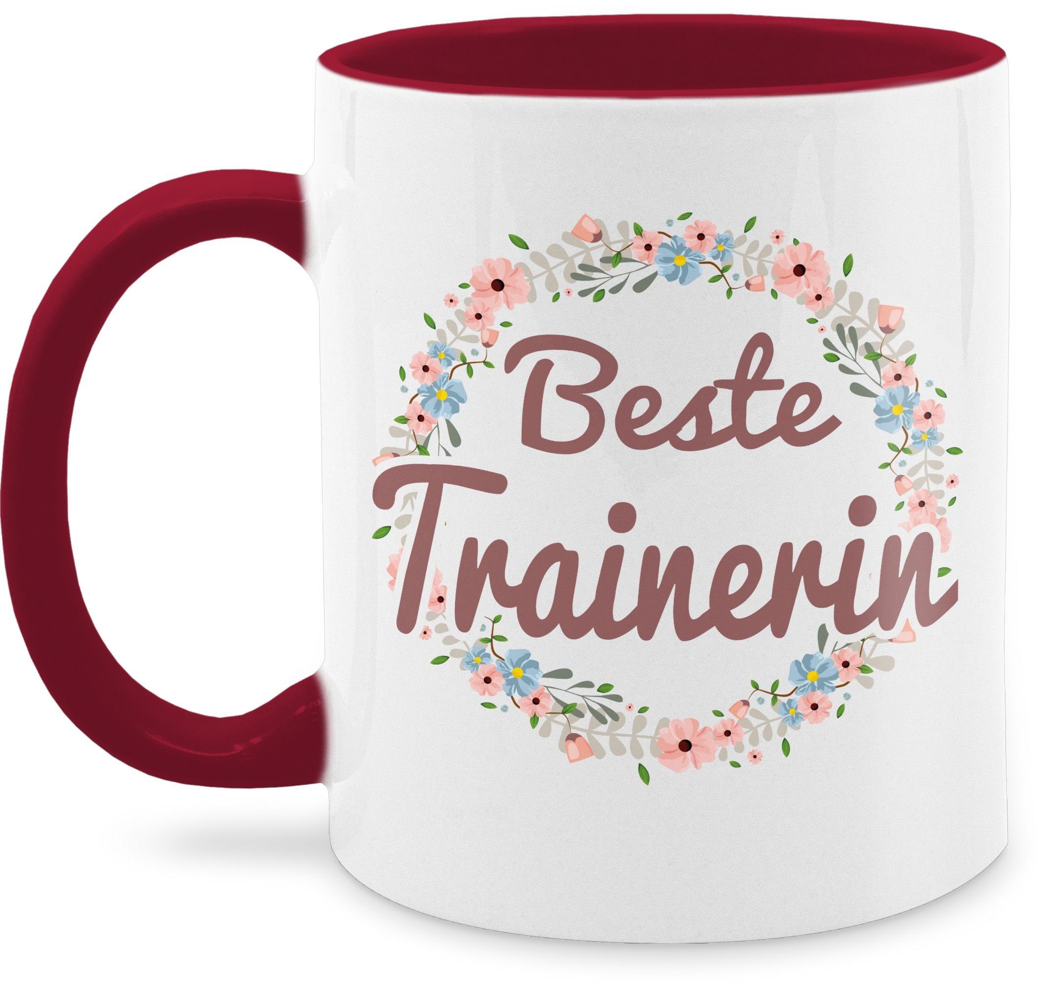 Shirtracer Tasse Beste Trainerin Keramik, Tasse, Kaffeetasse Geschenk Bordeauxrot 1 Job