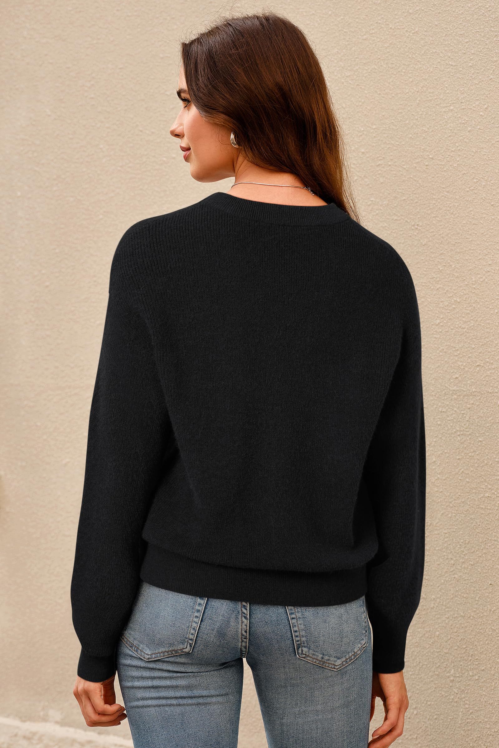 Arach&Cloz V-Ausschnitt-Pullover Damen-Pullover aus Wollmischung, Langärmliger Strickpullover Basic Sweater Leicht Locker Strickpulli Herbst Winter Warm