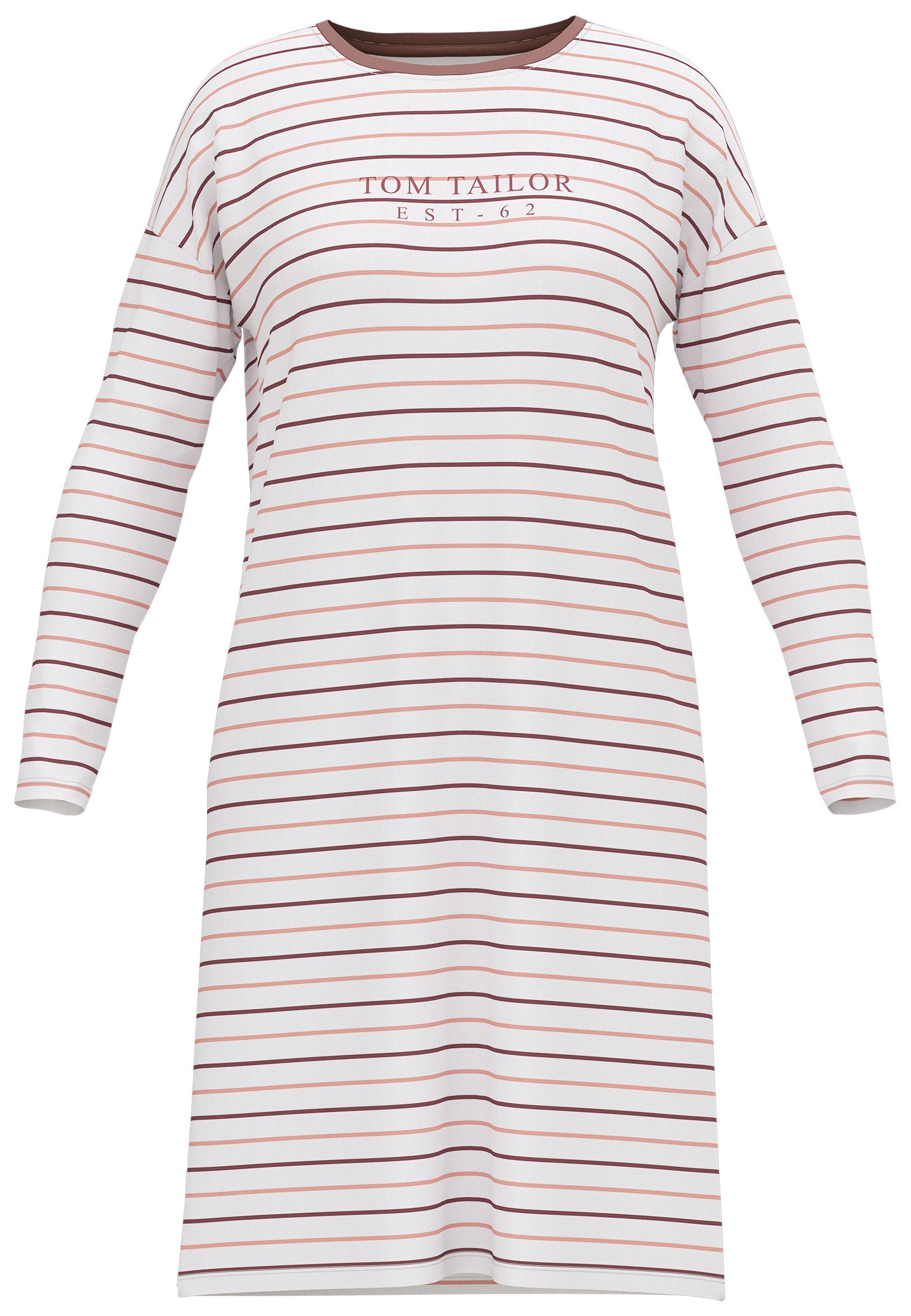 TOM TAILOR Nachthemd Sitia gestreift, knielang, Langarm, Rundhalsausschnitt, Baumwollmix