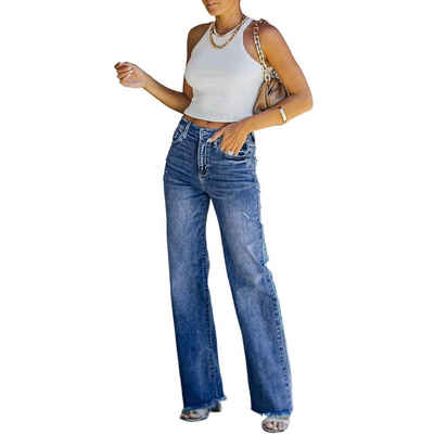 KIKI Jeanshotpants Damen Jeans Mit Geradem Bein Und Hoher Taille - Retro-Hose Mit Weitem