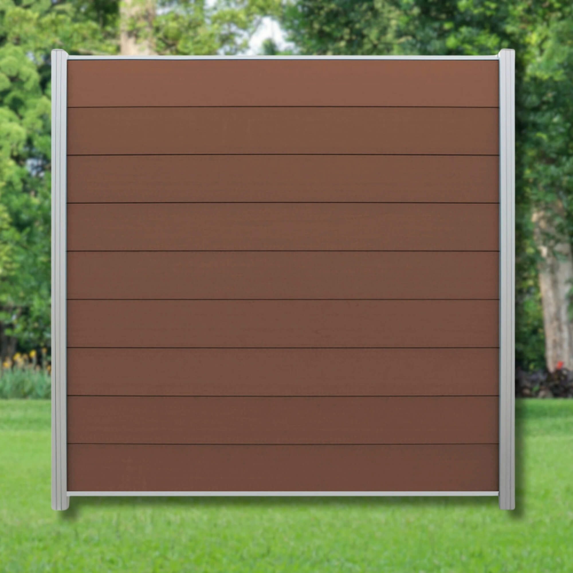 WPC Profi Zaun Set Komplettset Sichtschutzzaun Alupfosten Redwood Braun 180x180cm, (Komplettset, mit Start- und Abschlussleisten, Pfosten und Zubehör)
